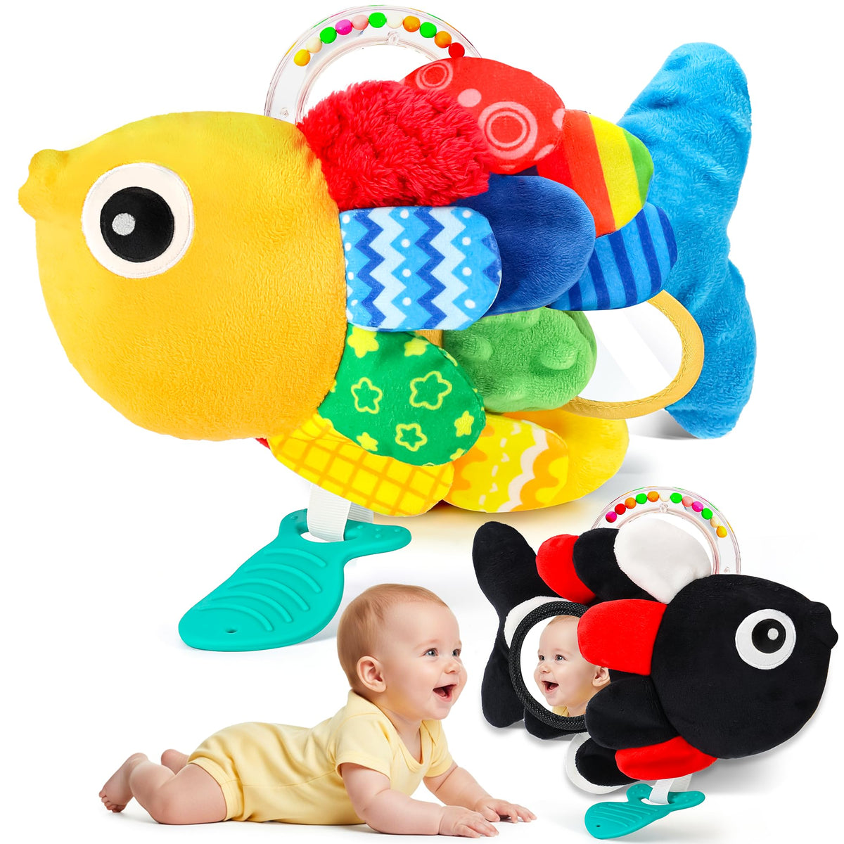 Weirtoya Baby Rattles & Teething Toys (0-6 Months) | Sensory Beads, Mirror & Tummy Time