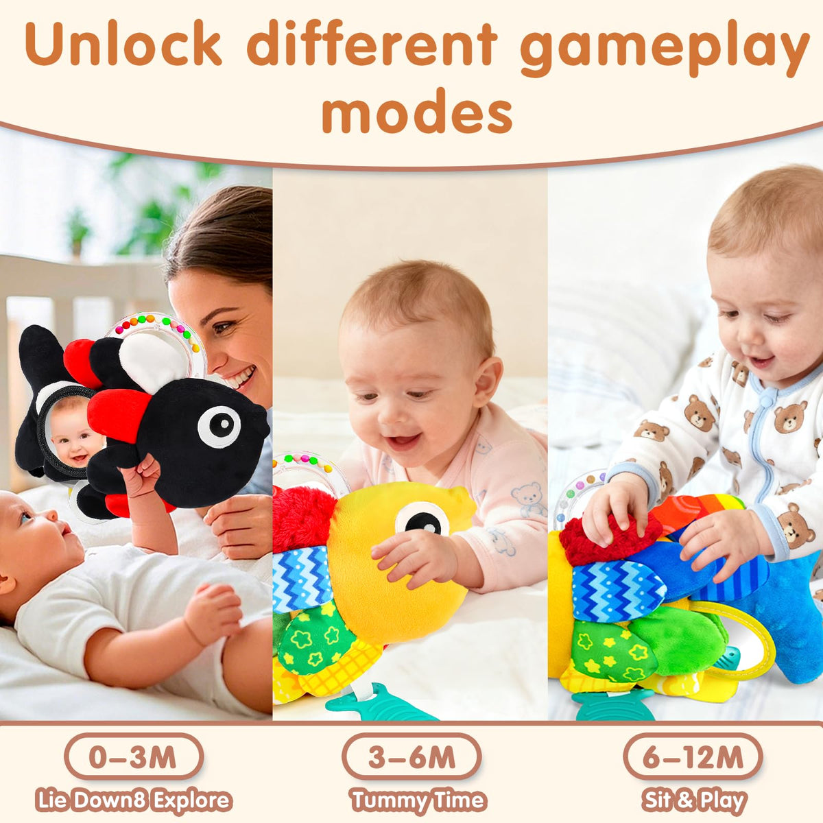 Weirtoya Baby Rattles & Teething Toys (0-6 Months) | Sensory Beads, Mirror & Tummy Time