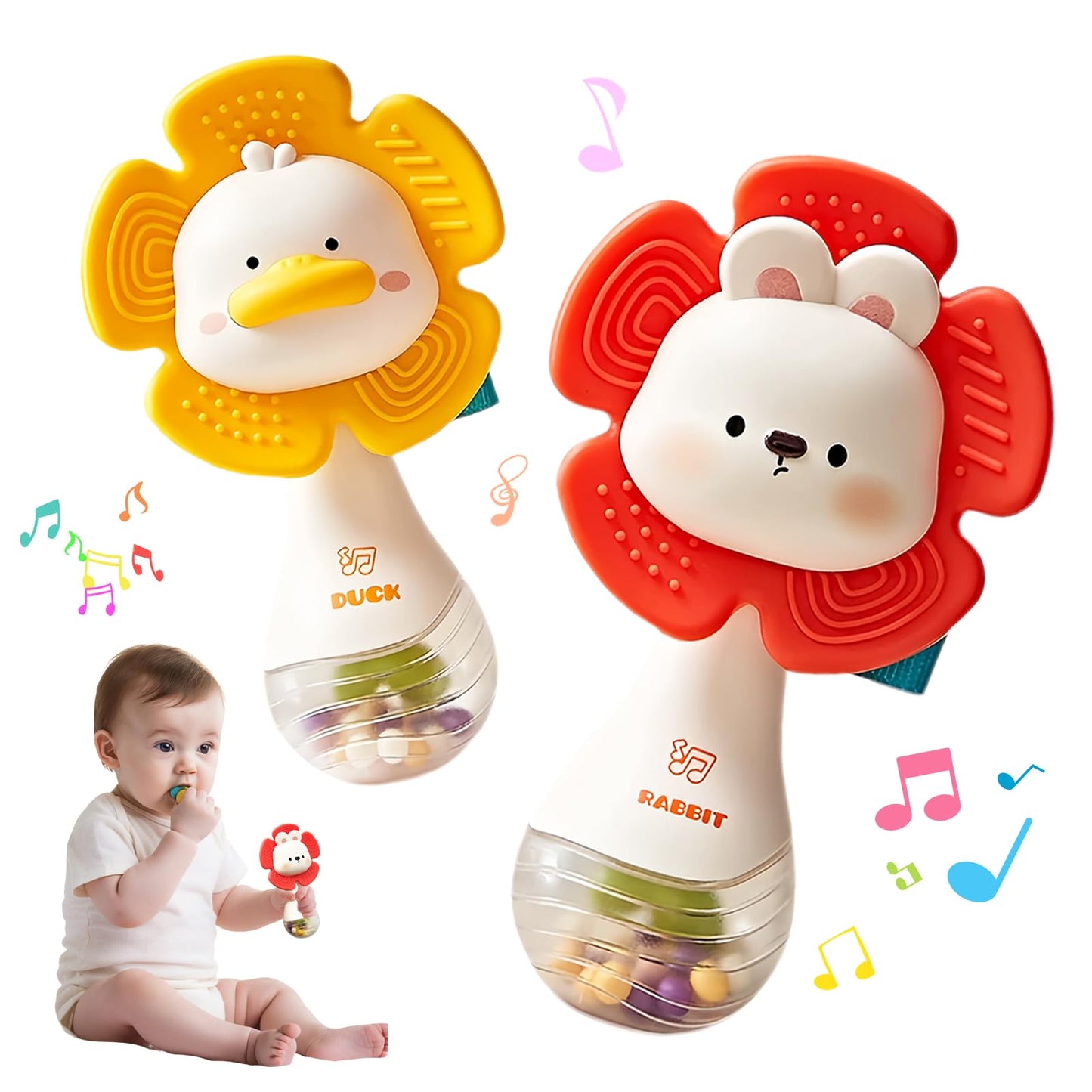weirtoya 2-Pack Baby Rattles & Teething Toys for 0-6 Months – Sensory Shaker & Montessori Toy