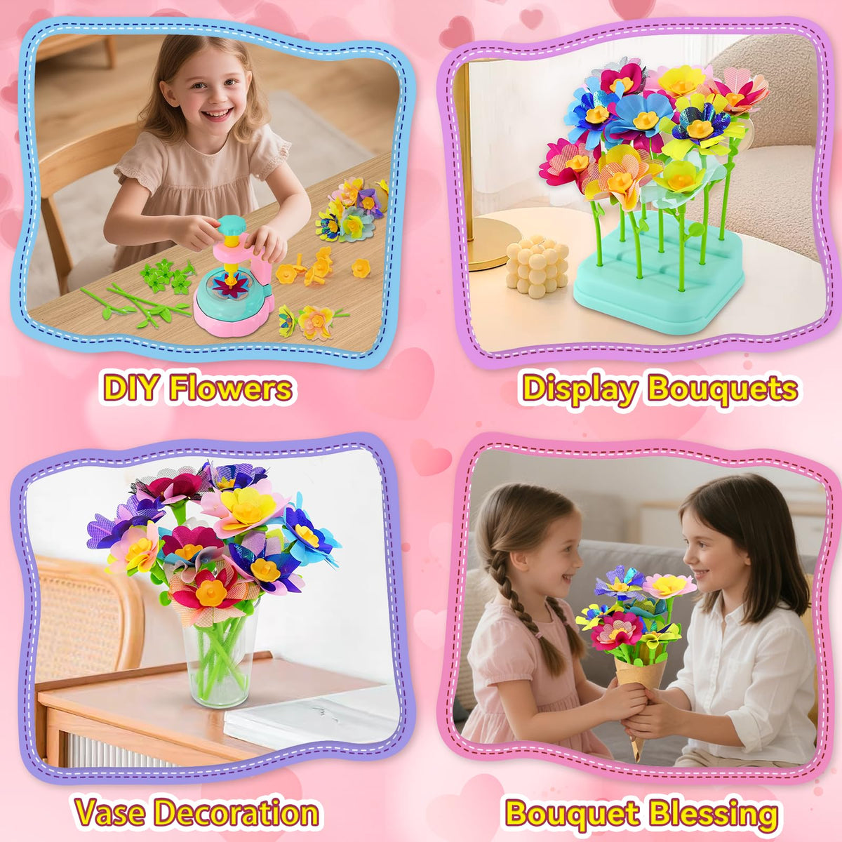 Weirtoya Flower Bouquet Craft Kit – DIY Flower Making Set for Kids 4–8 (Purple)