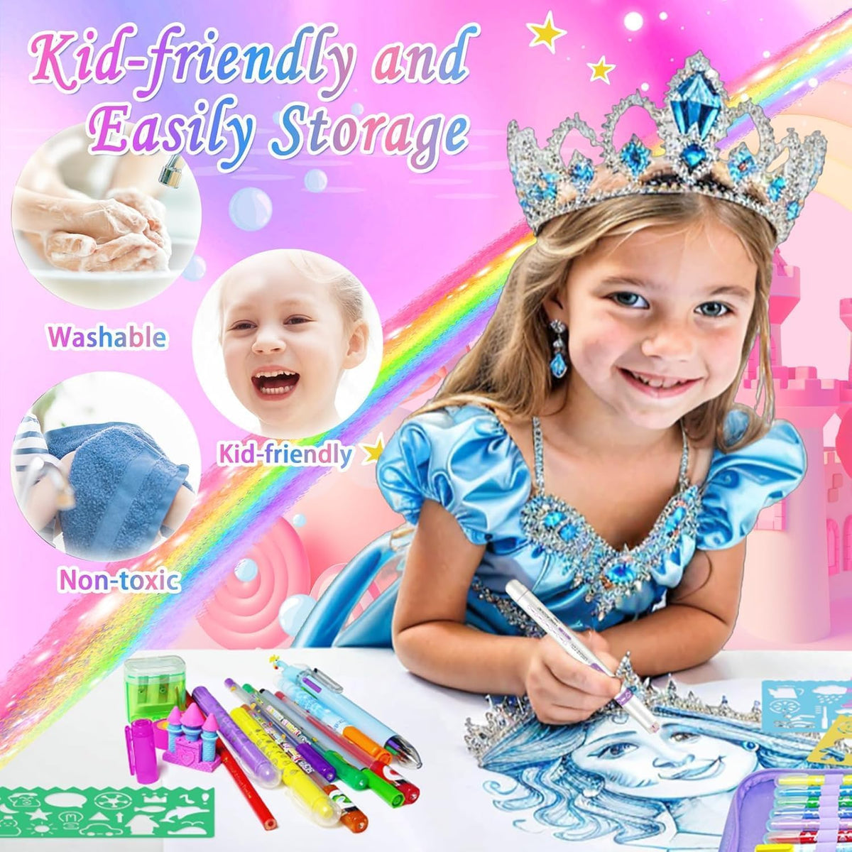 Weirtoya 53 PCS Washable Scented Markers Set — Mermaid Unicorn Art Kit for Kids 4-8, Glitter Pencil Case