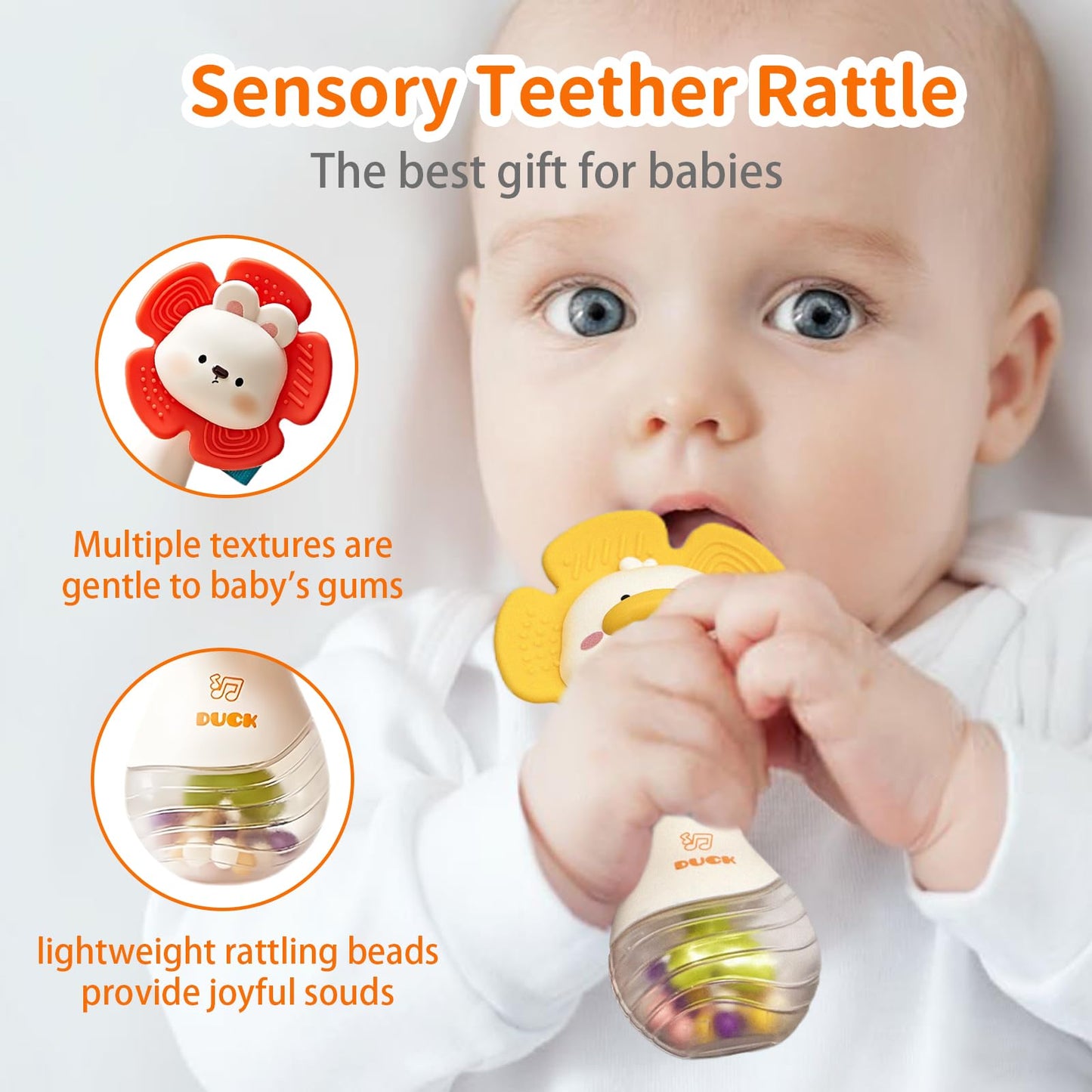 weirtoya 2-Pack Baby Rattles & Teething Toys for 0-6 Months – Sensory Shaker & Montessori Toy