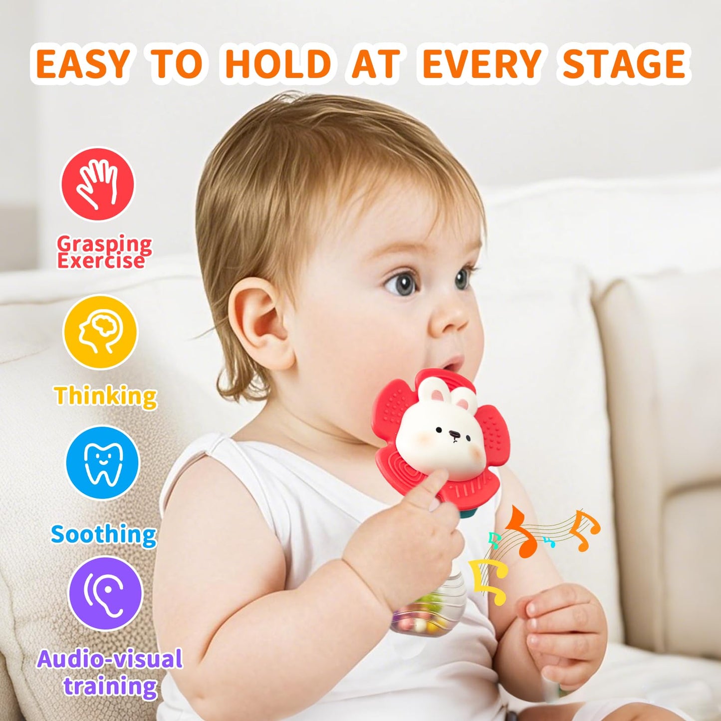 weirtoya 2-Pack Baby Rattles & Teething Toys for 0-6 Months – Sensory Shaker & Montessori Toy