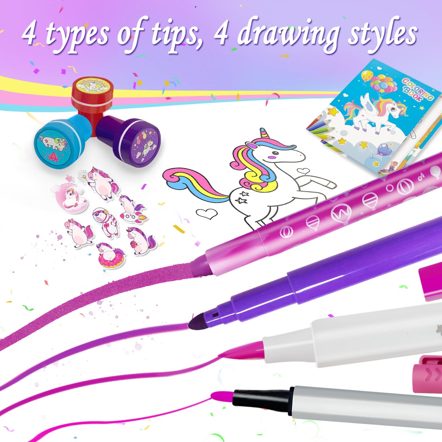 Weirtoya 56 PCS Washable Scented Markers Set with Glitter Pencil Case – Mermaid Unicorn Arts & Crafts Kit for Kids 4-8