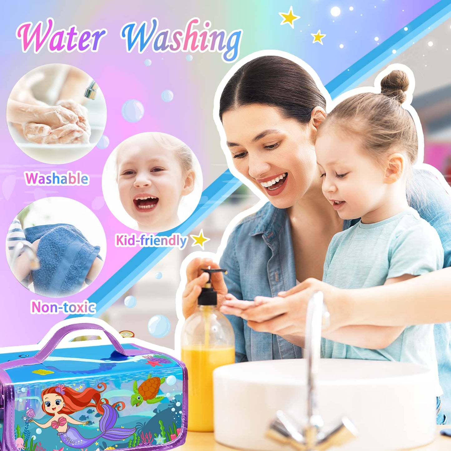 weirtoya 56 PCS Washable Scented Markers Set with Glitter Case – Mermaid Unicorn Art Kit for Kids 4-8