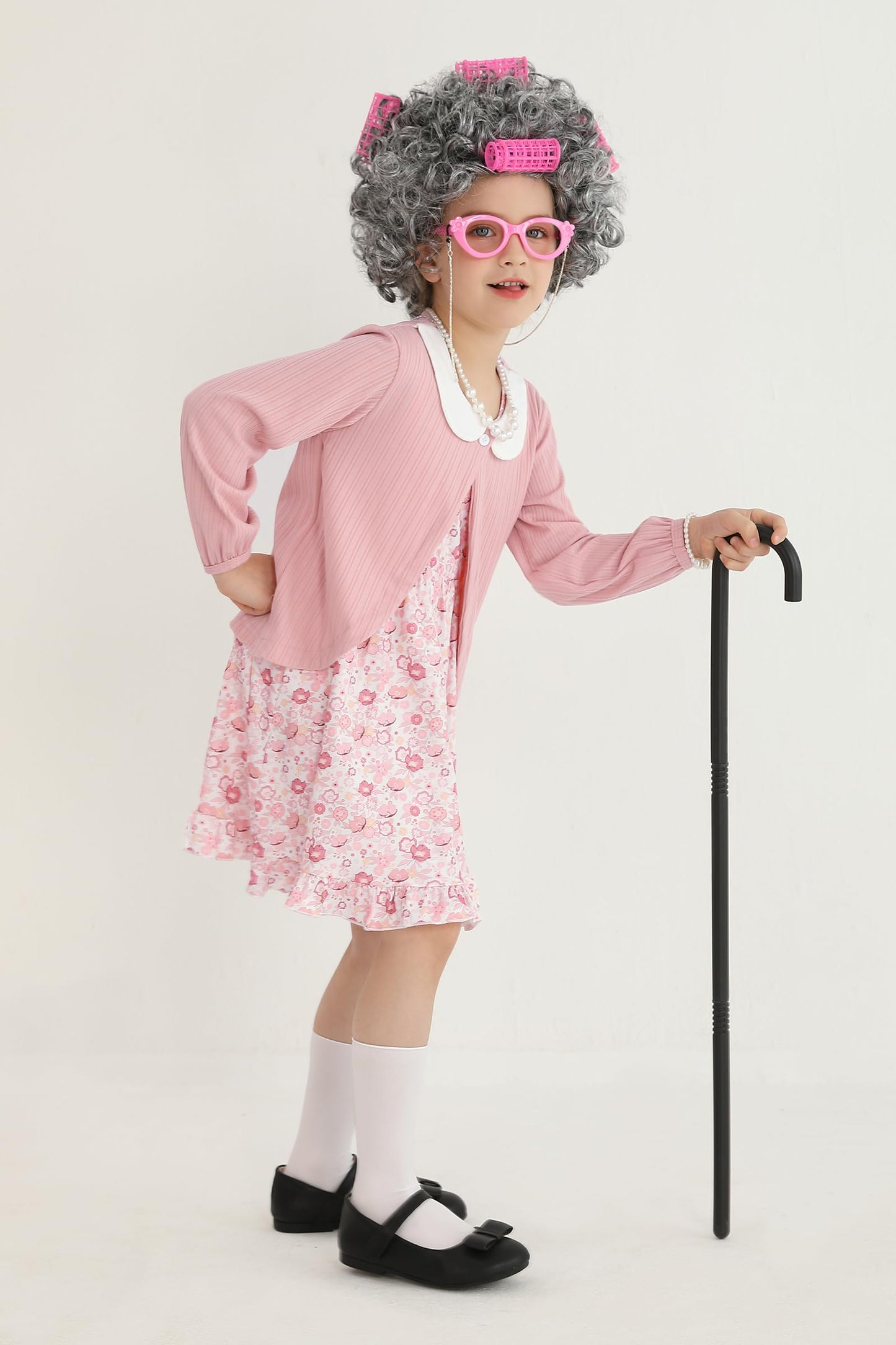 Weixinbuy Old Lady Costume for Kids – 12-Piece Dress Up Set (5-7Y)