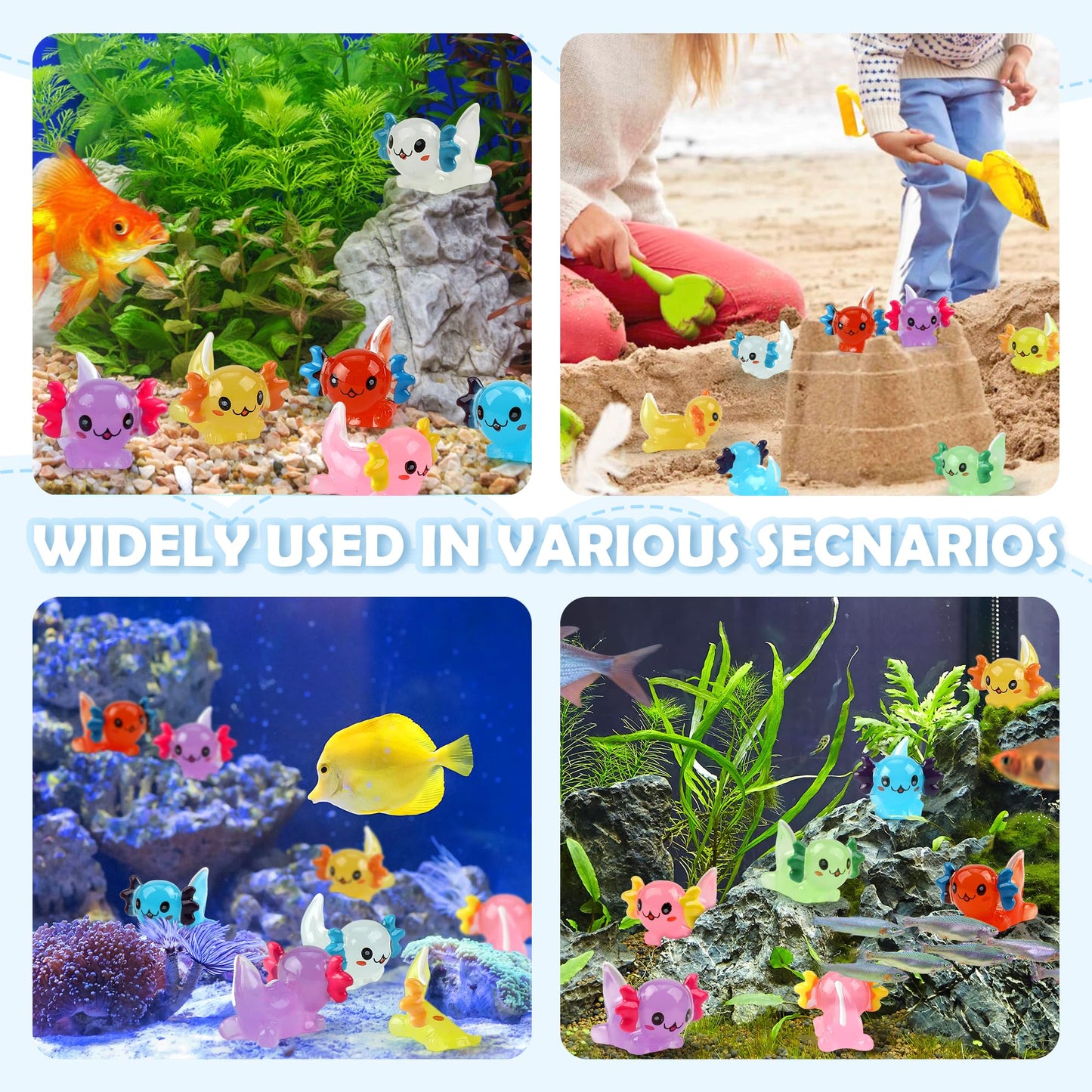 WEIZEW 32 Pcs Luminous Axolotl Mini Figures – Glow-in-the-Dark Resin Toys for Gardens, Aquariums & Dollhouses