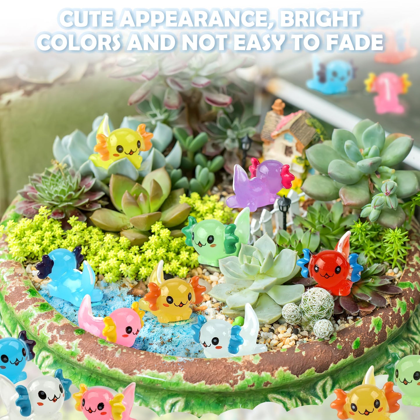 WEIZEW 32 Pcs Luminous Axolotl Mini Figures – Glow-in-the-Dark Resin Toys for Gardens, Aquariums & Dollhouses