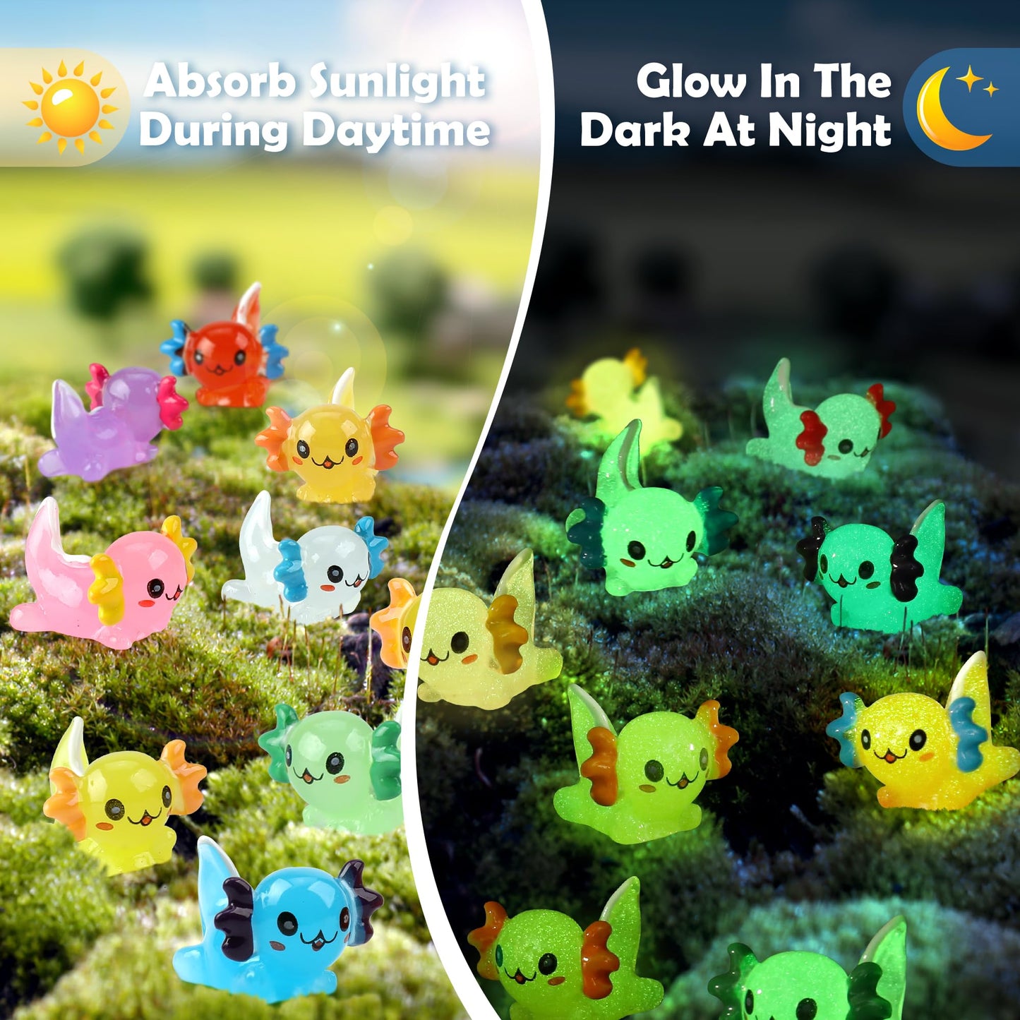 WEIZEW 32 Pcs Luminous Axolotl Mini Figures – Glow-in-the-Dark Resin Toys for Gardens, Aquariums & Dollhouses
