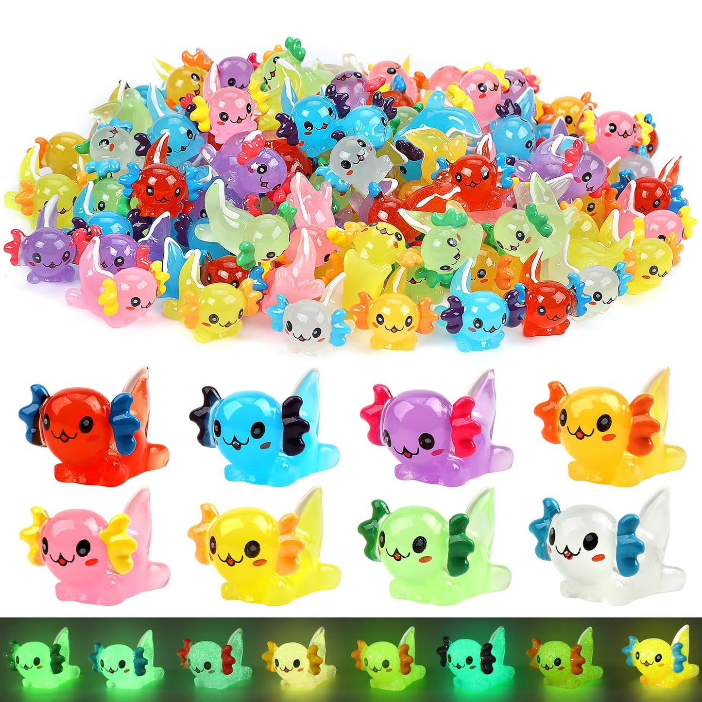 WEIZEW 32 Pcs Luminous Axolotl Mini Figures – Glow-in-the-Dark Resin Toys for Gardens, Aquariums & Dollhouses