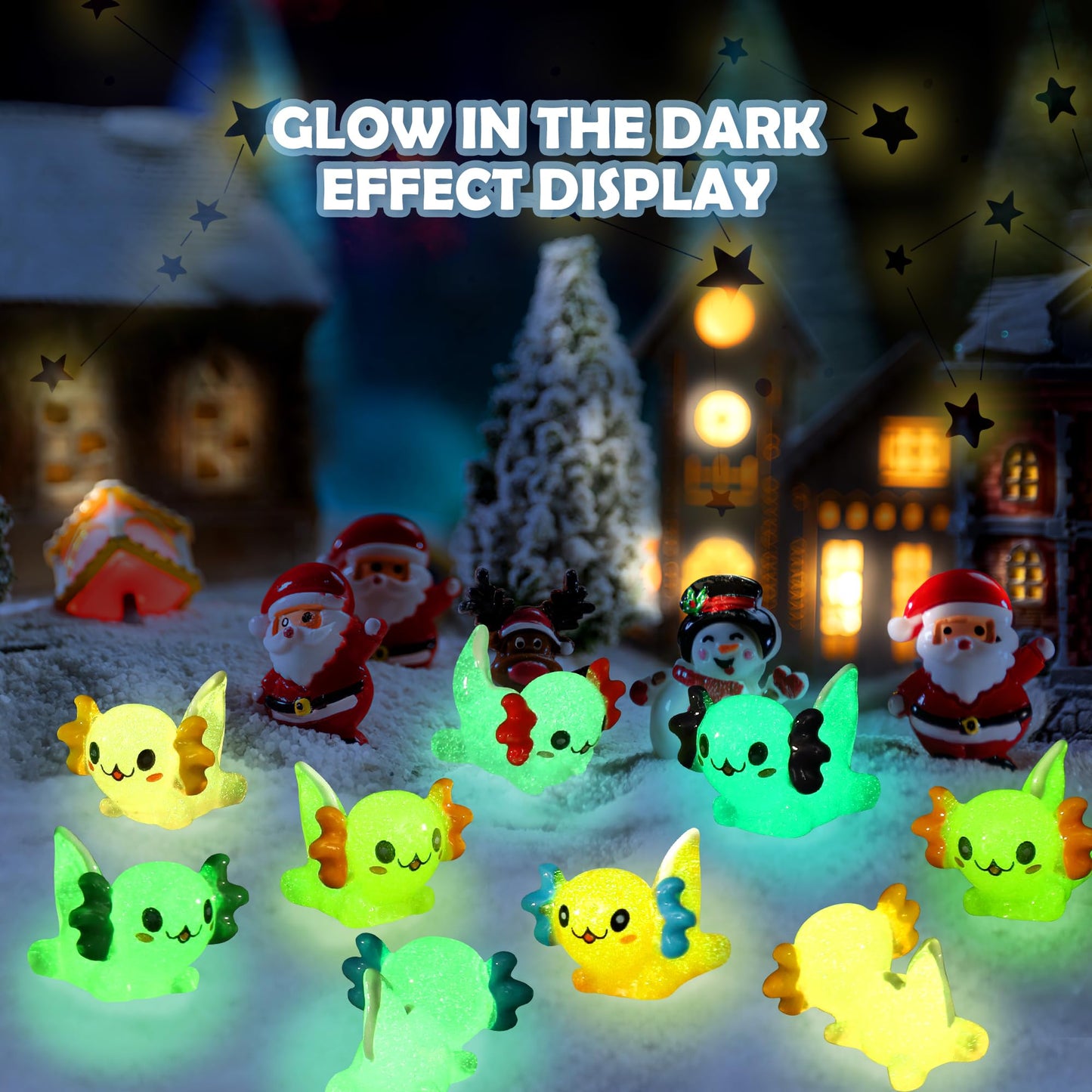 WEIZEW 32 Pcs Luminous Axolotl Mini Figures – Glow-in-the-Dark Resin Toys for Gardens, Aquariums & Dollhouses