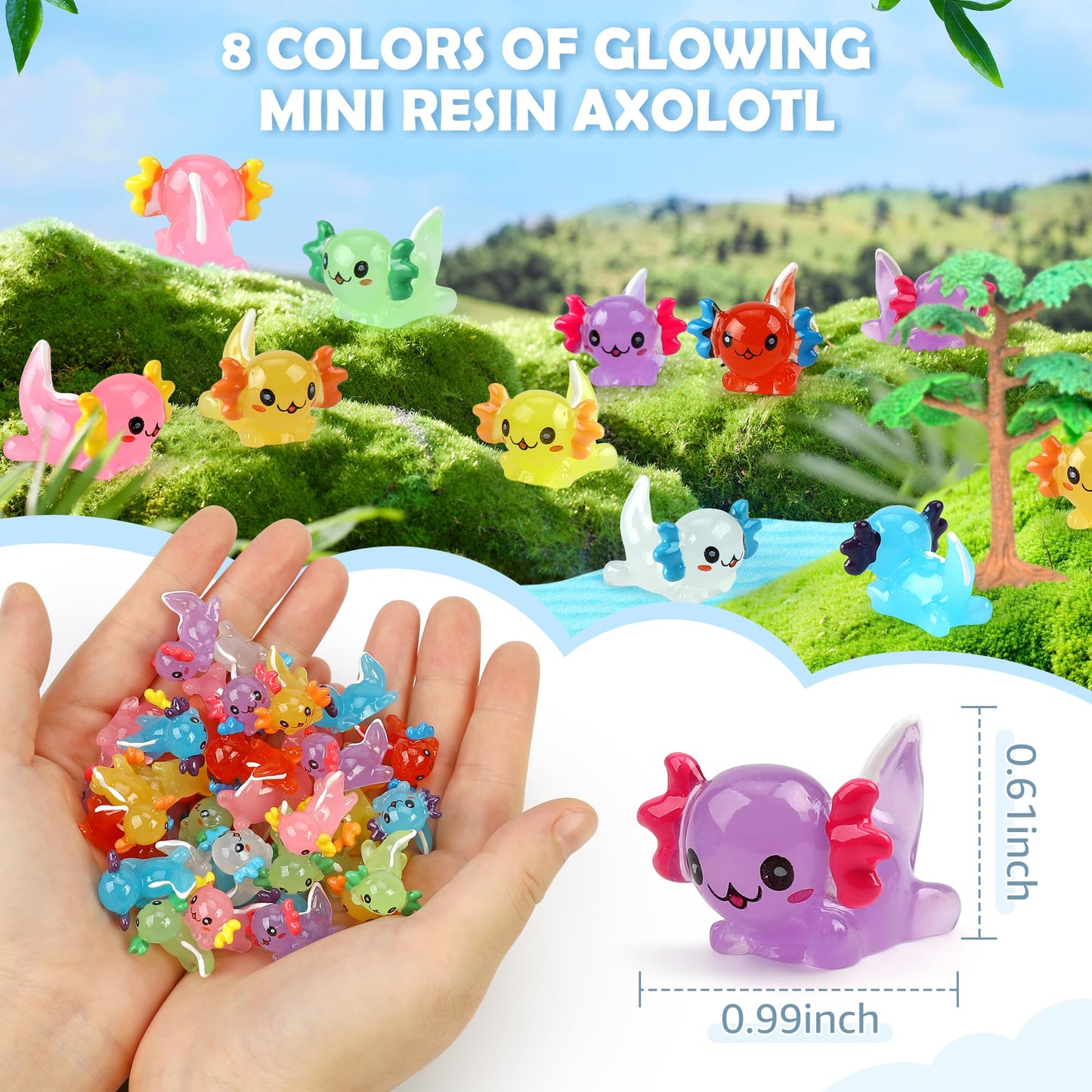 WEIZEW 32 Pcs Luminous Axolotl Mini Figures – Glow-in-the-Dark Resin Toys for Gardens, Aquariums & Dollhouses
