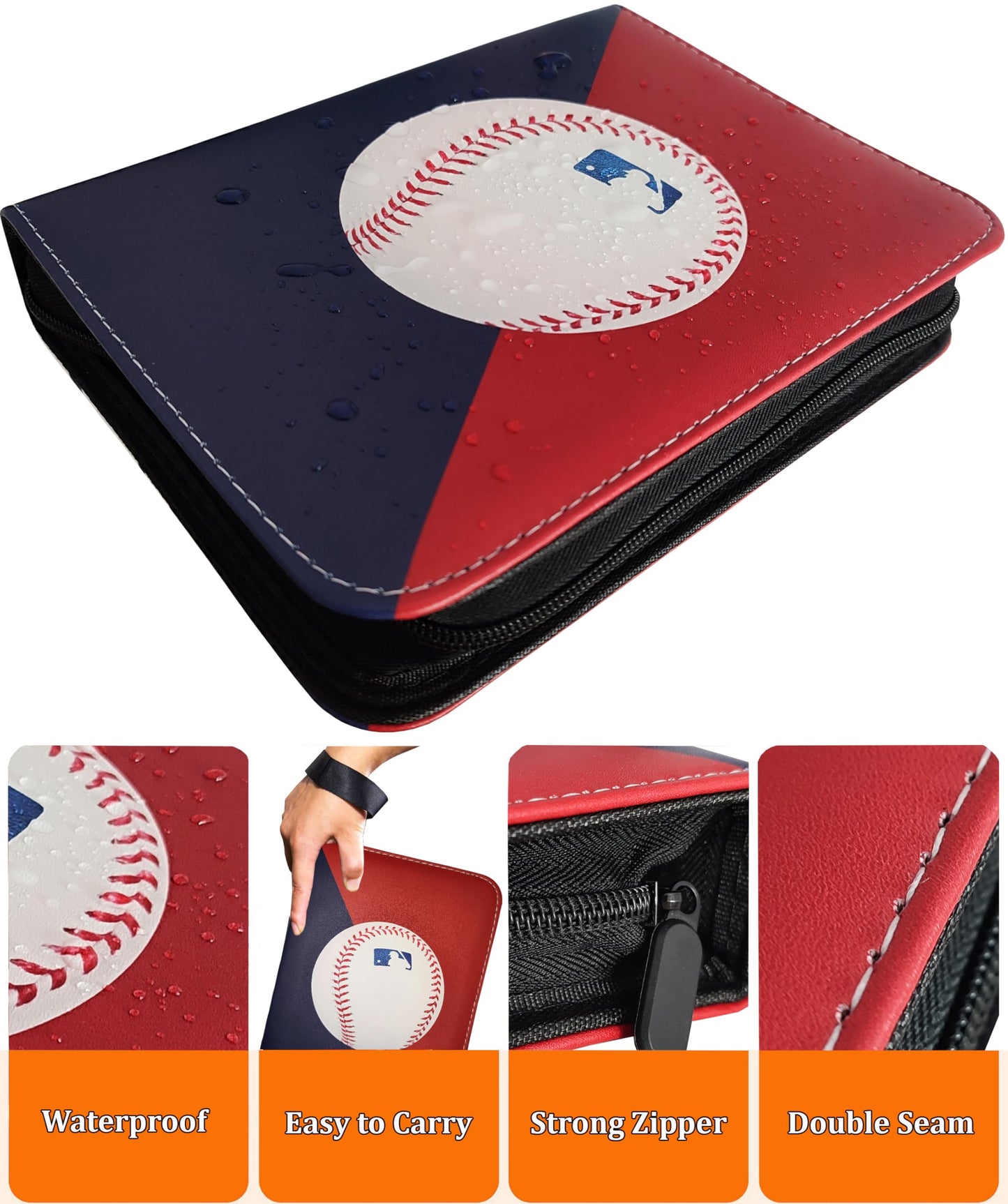 Welcomeella Baseball Card Binder 900 Pockets – 50 Sleeves, 3-Ring Zipper Organizer