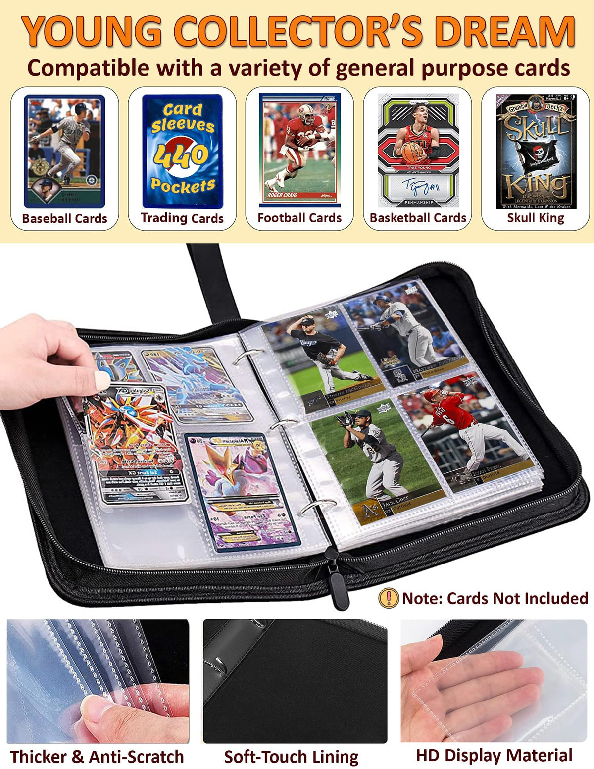 Welcomeella Baseball Card Binder 440 Pockets - 3-Ring Zipper Organizer