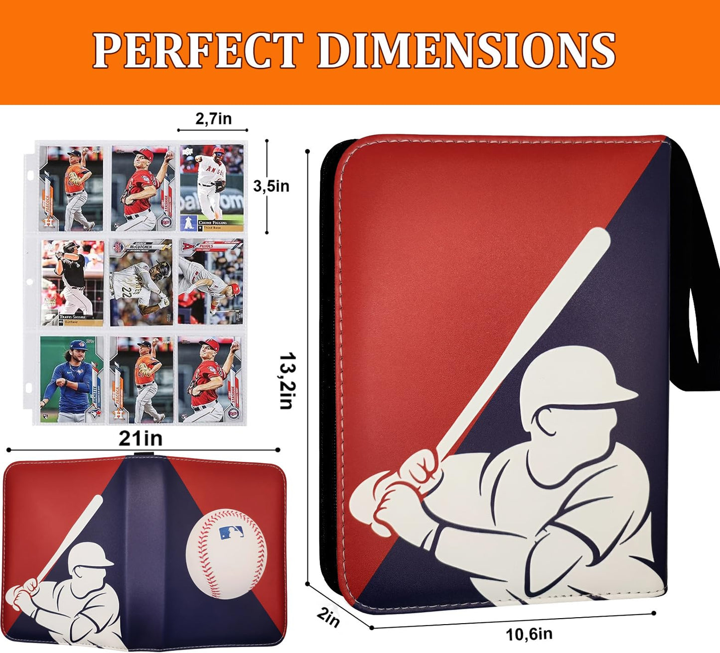Welcomeella Baseball Card Binder 900 Pockets – 50 Sleeves, 3-Ring Zipper Organizer