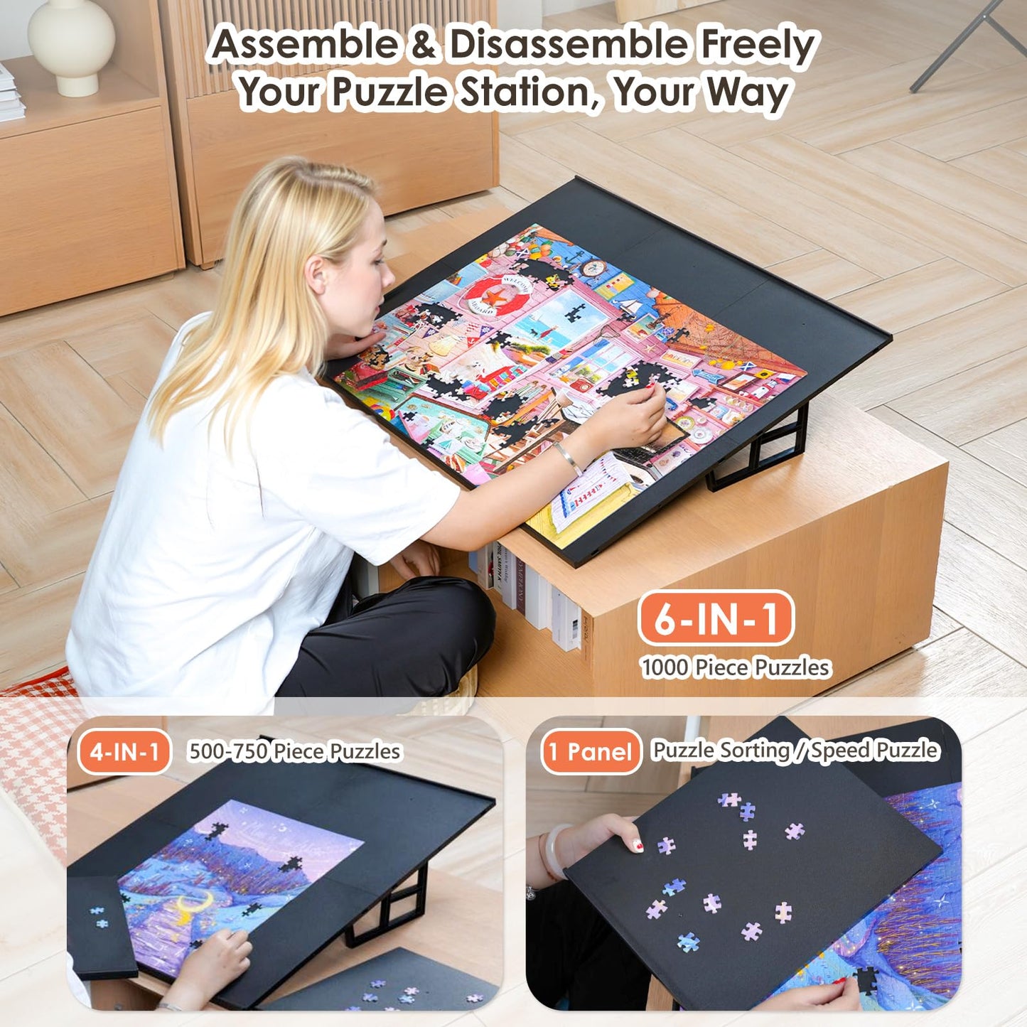 WELGEE 1000-Piece Tilting Puzzle Board with Stand – 31x24 Lightweight Puzzle Table
