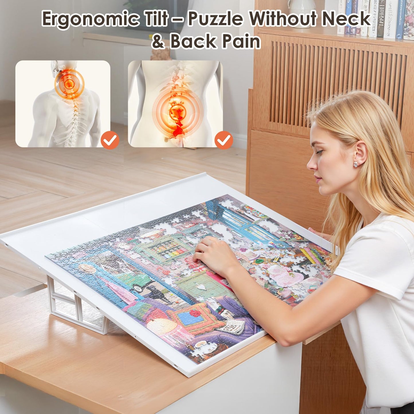 WELGEE 1000-Piece Tilting Puzzle Board with Stand | Lightweight 31x24in Puzzle Table