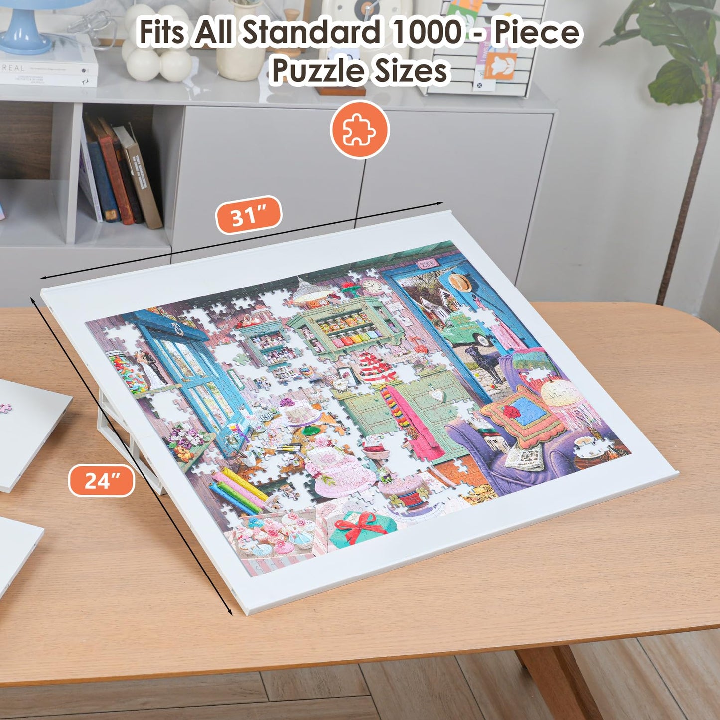WELGEE 1000-Piece Tilting Puzzle Board with Stand | Lightweight 31x24in Puzzle Table