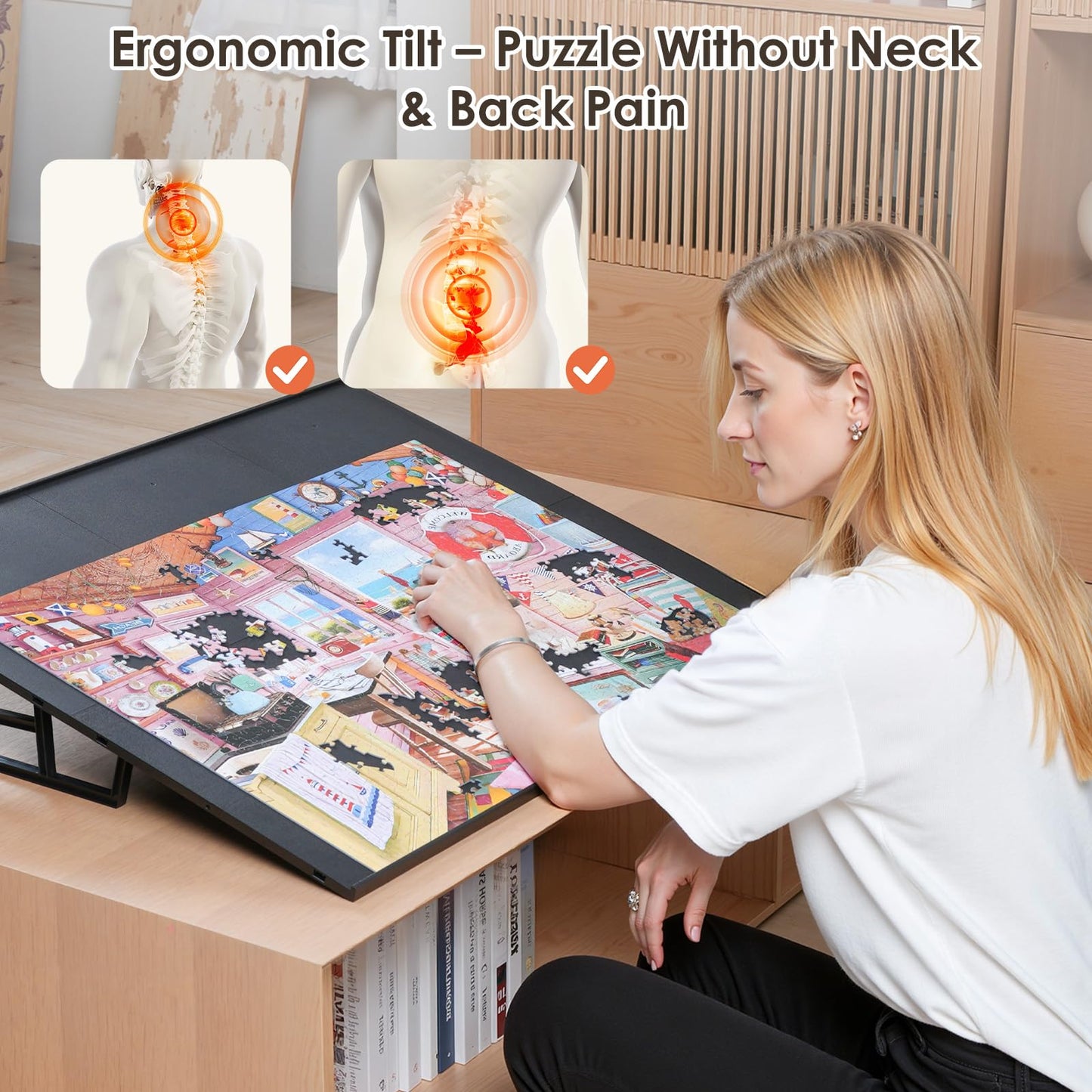 WELGEE 1000-Piece Tilting Puzzle Board with Stand – 31x24 Lightweight Puzzle Table