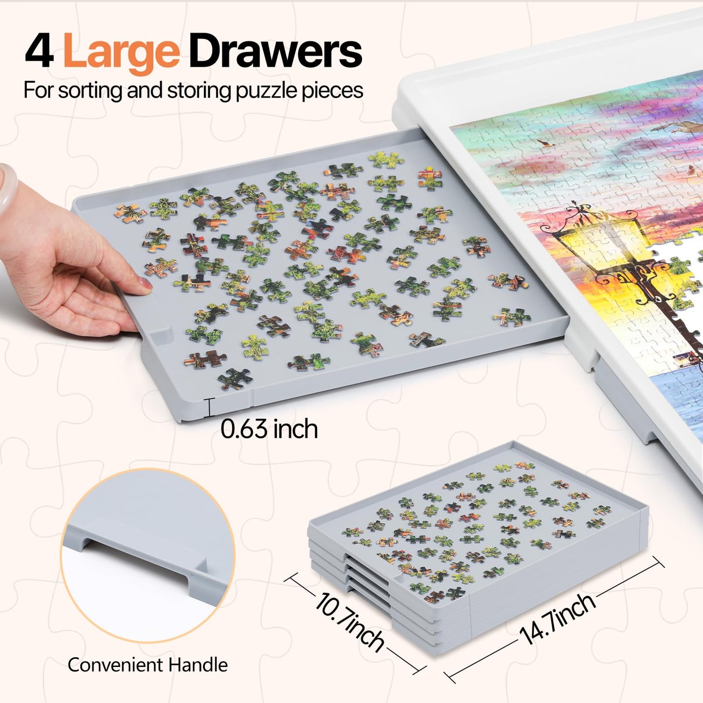 WELGEE 1500-Piece Tilt & Rotate Puzzle Board — 35x27 Portable Jigsaw Table with Drawers
