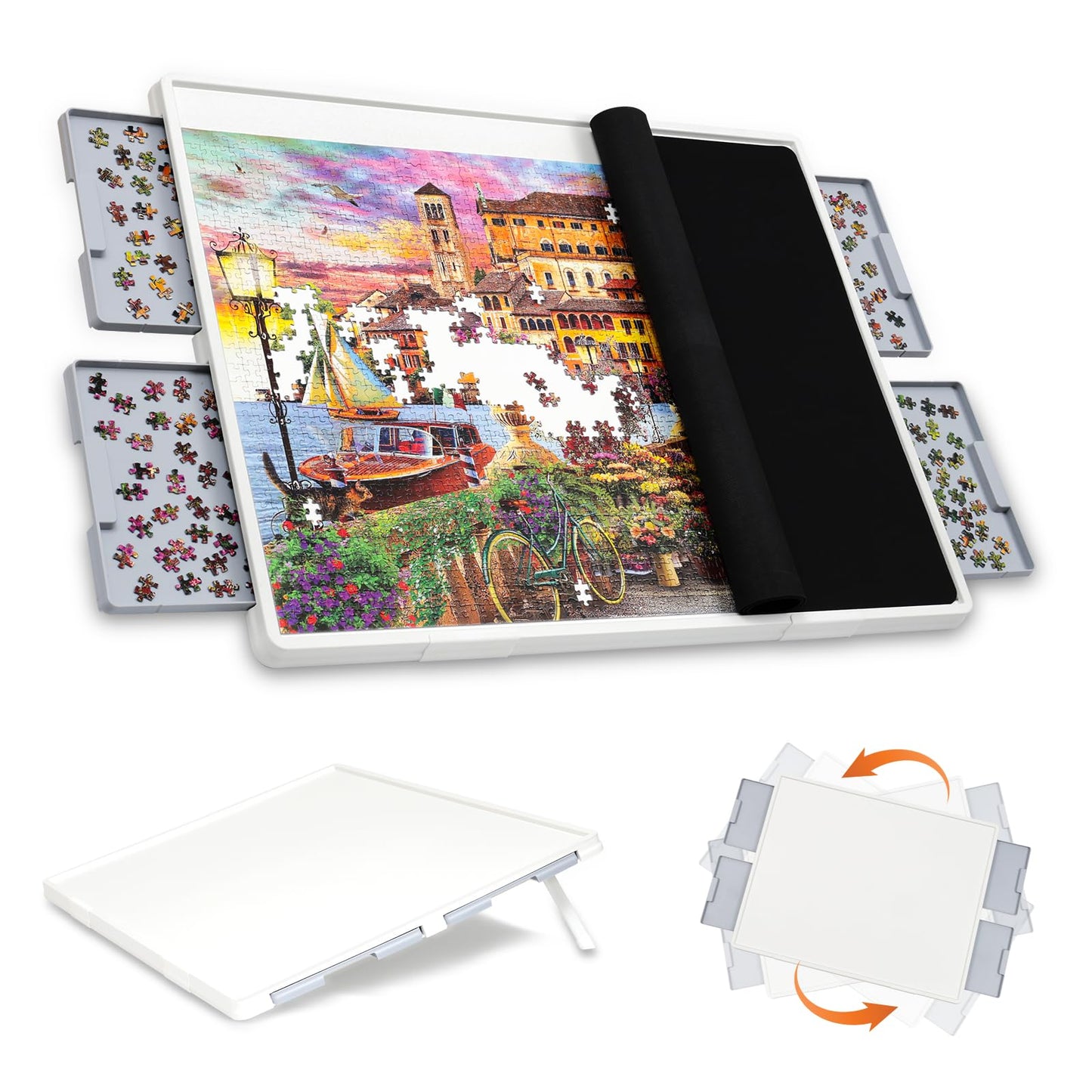 WELGEE 1500-Piece Tilt & Rotate Puzzle Board — 35x27 Portable Jigsaw Table with Drawers