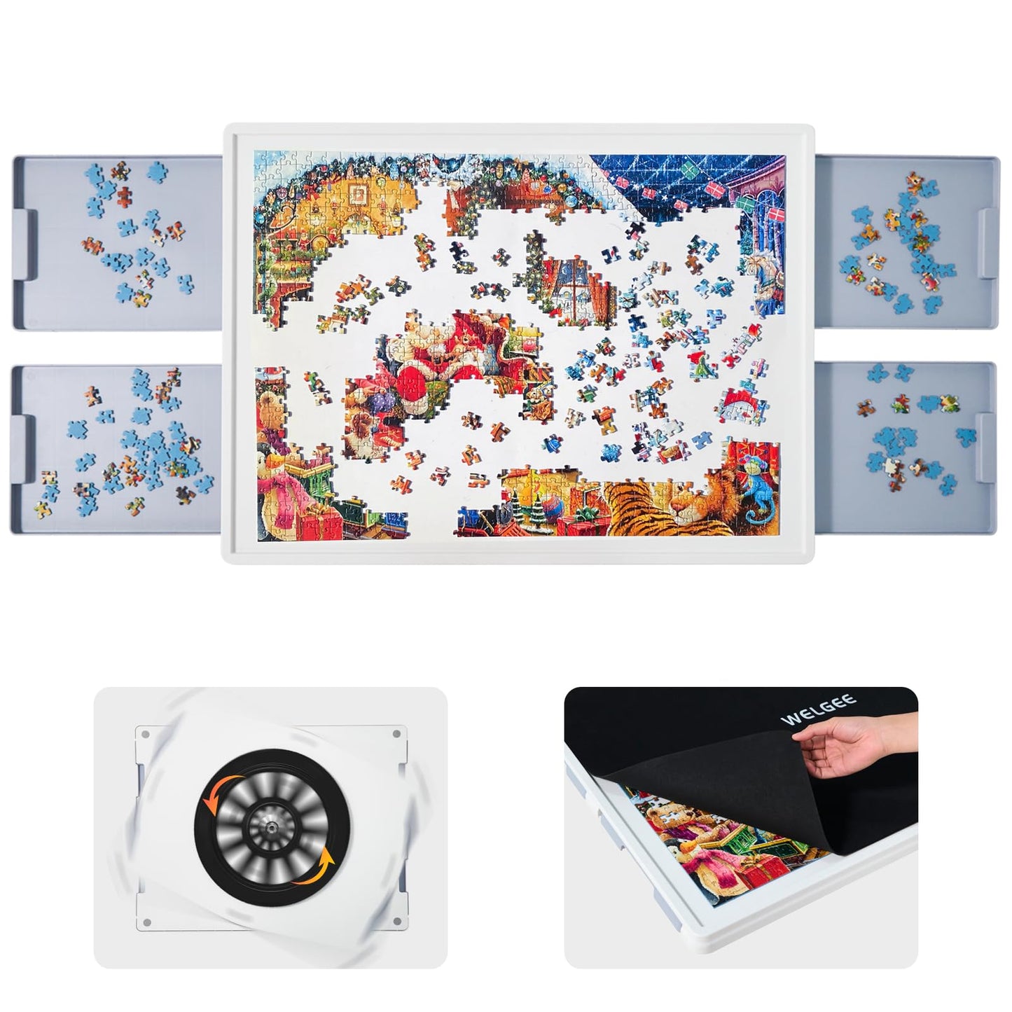WelGEE 1000-Piece Rotating Puzzle Board with Drawers & Cover | 30x22in