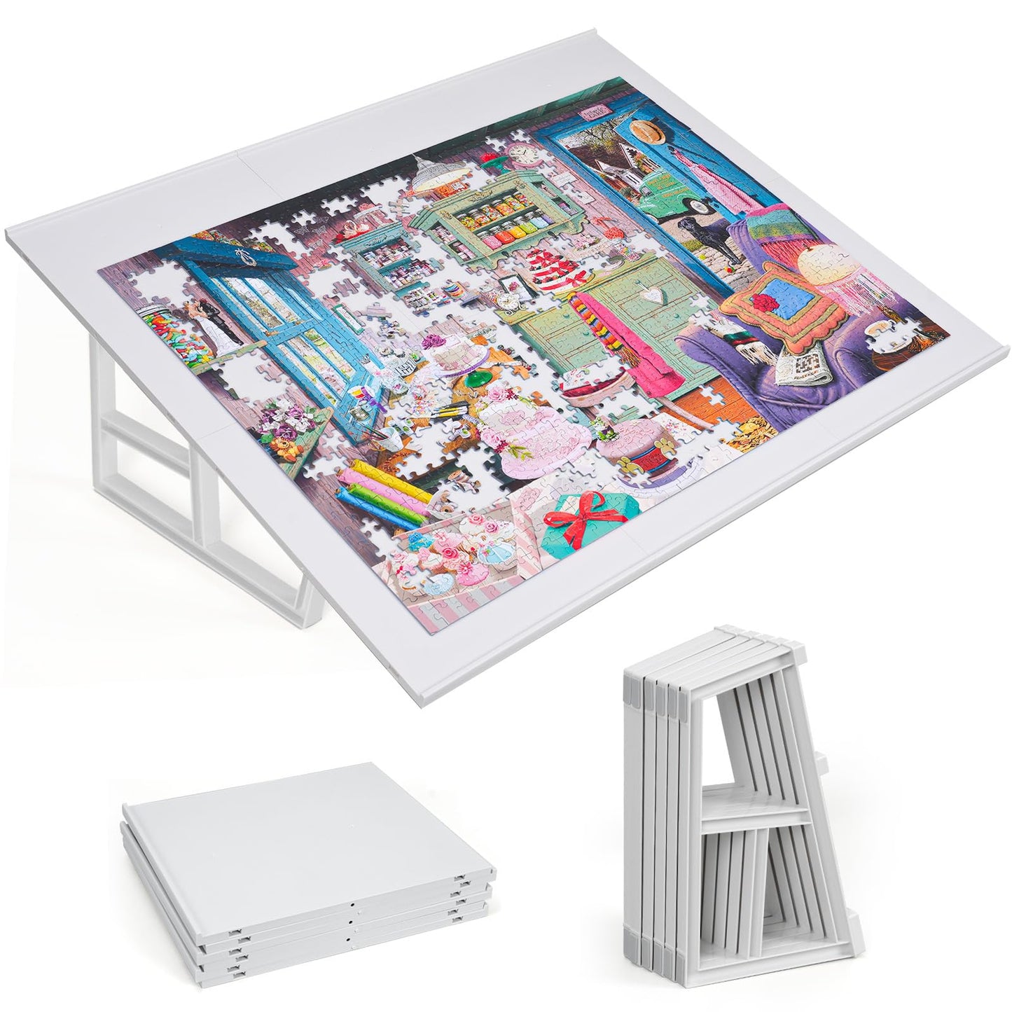 WELGEE 1000-Piece Tilting Puzzle Board with Stand | Lightweight 31x24in Puzzle Table
