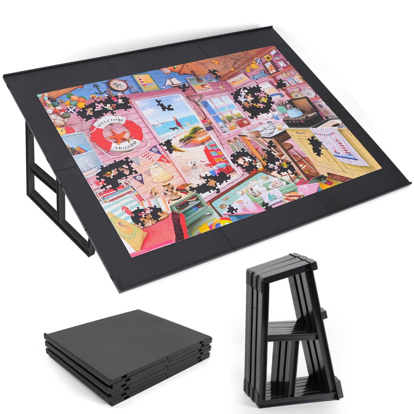 WELGEE 1000-Piece Tilting Puzzle Board with Stand – 31x24 Lightweight Puzzle Table