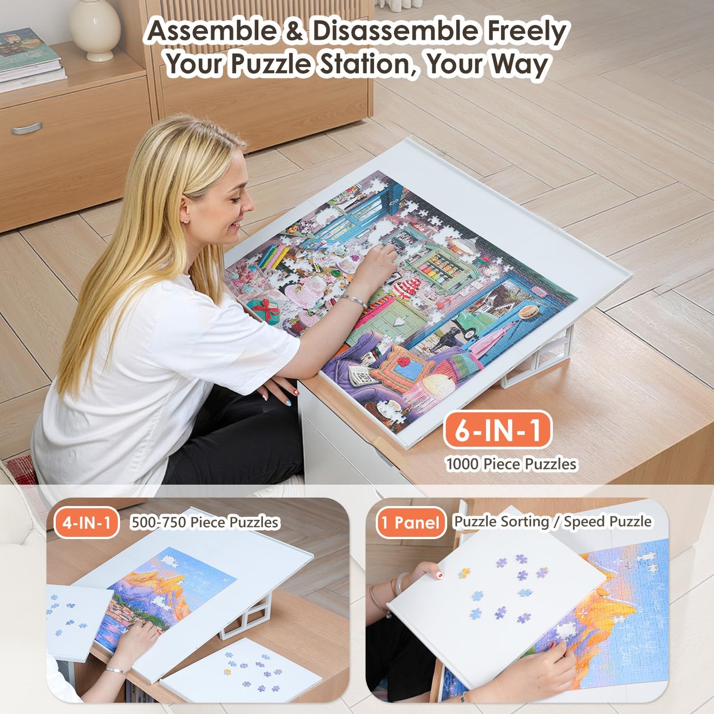 WELGEE 1000-Piece Tilting Puzzle Board with Stand | Lightweight 31x24in Puzzle Table