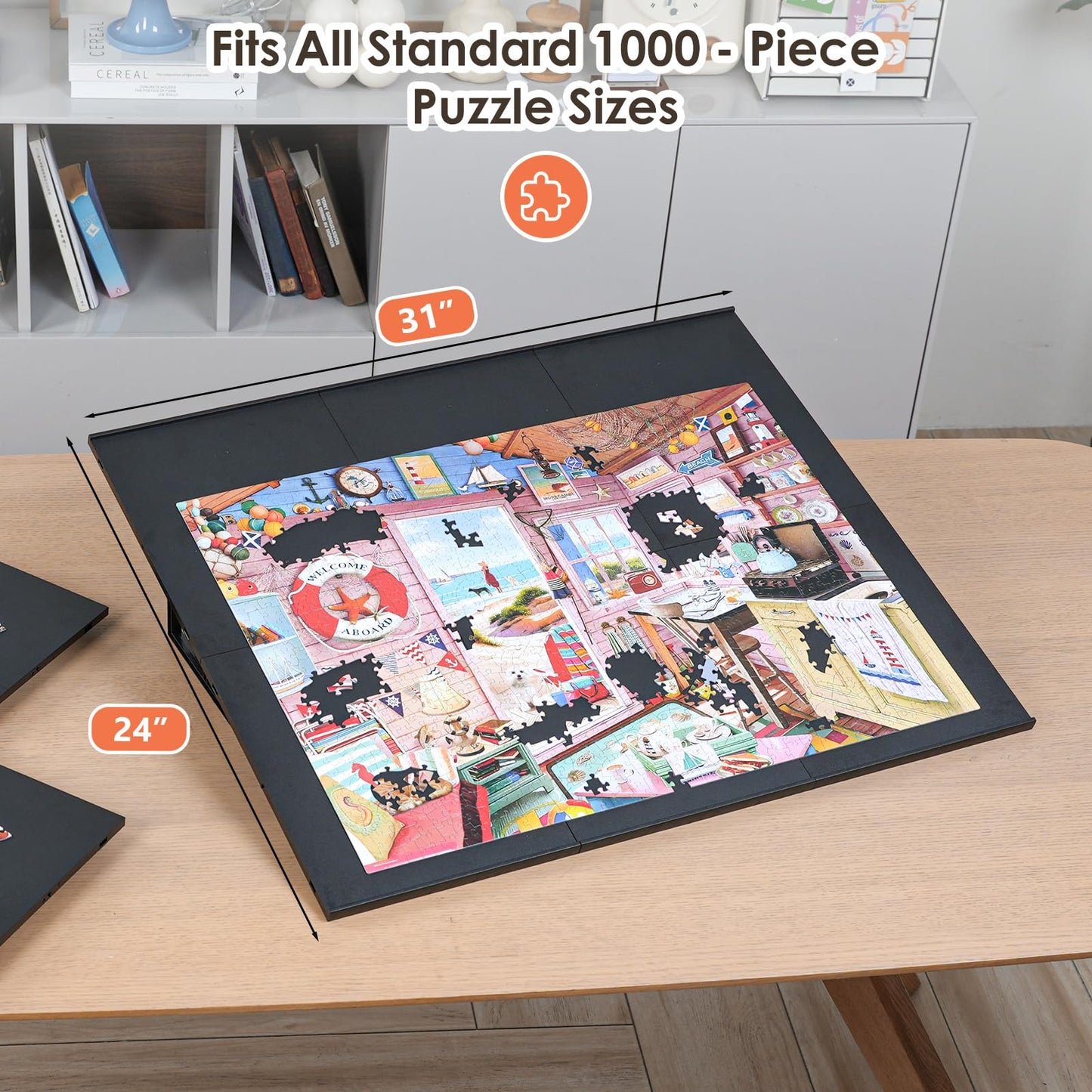WELGEE 1000-Piece Tilting Puzzle Board with Stand – 31x24 Lightweight Puzzle Table