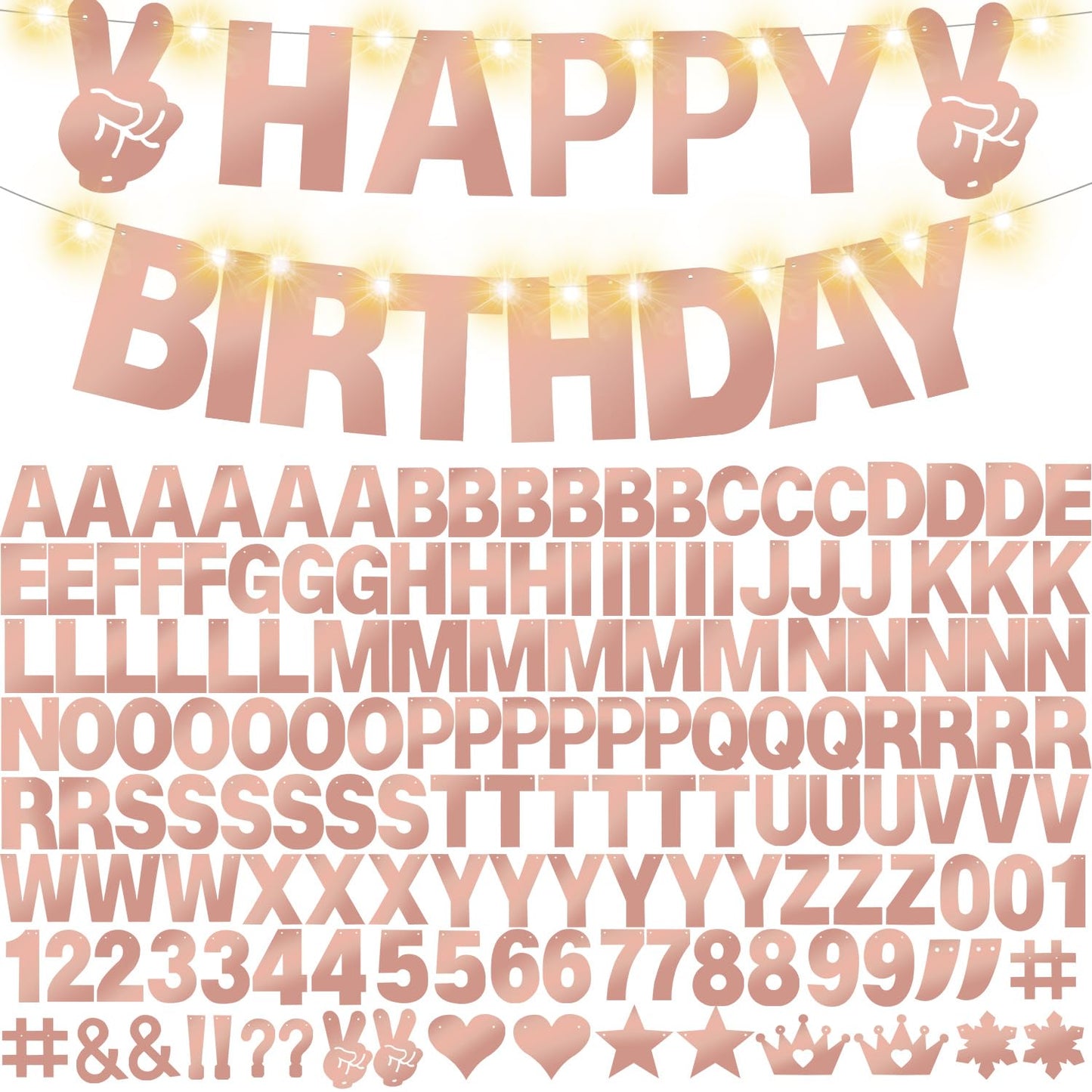 Welittcon 167Pcs Glitter Customizable Banner Kit – Rose Gold Letters & Numbers for DIY Party Decor