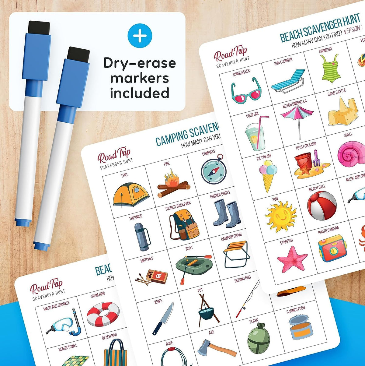 WELL BALANCED Car Bingo – Road Trip Essentials for Kids Ages 4-8