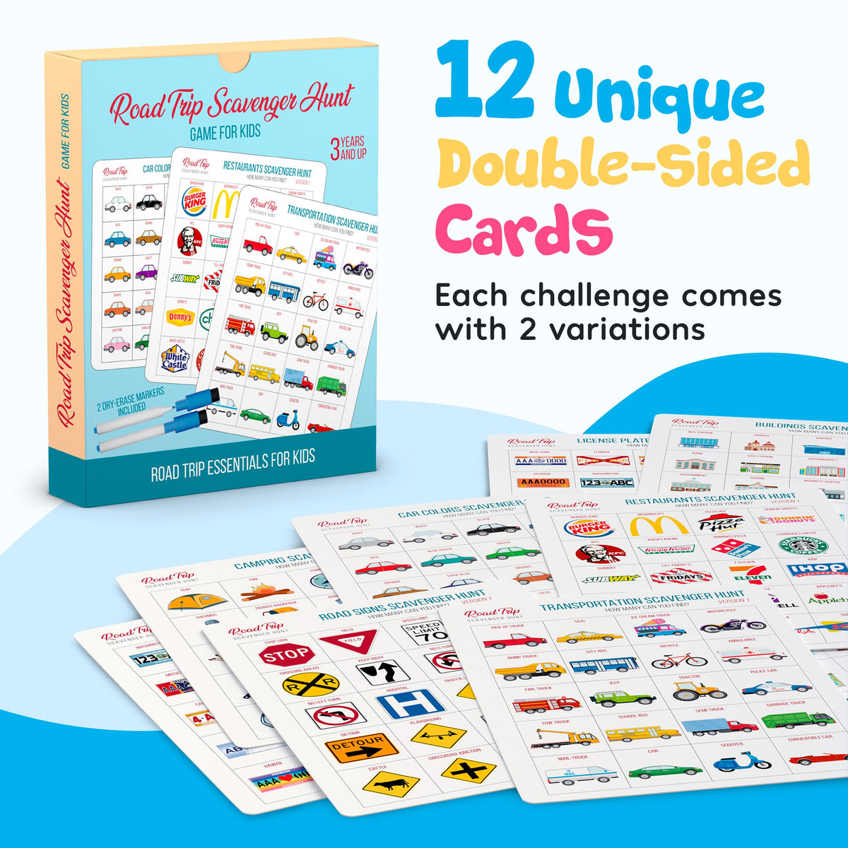 WELL BALANCED Car Bingo – Road Trip Essentials for Kids Ages 4-8