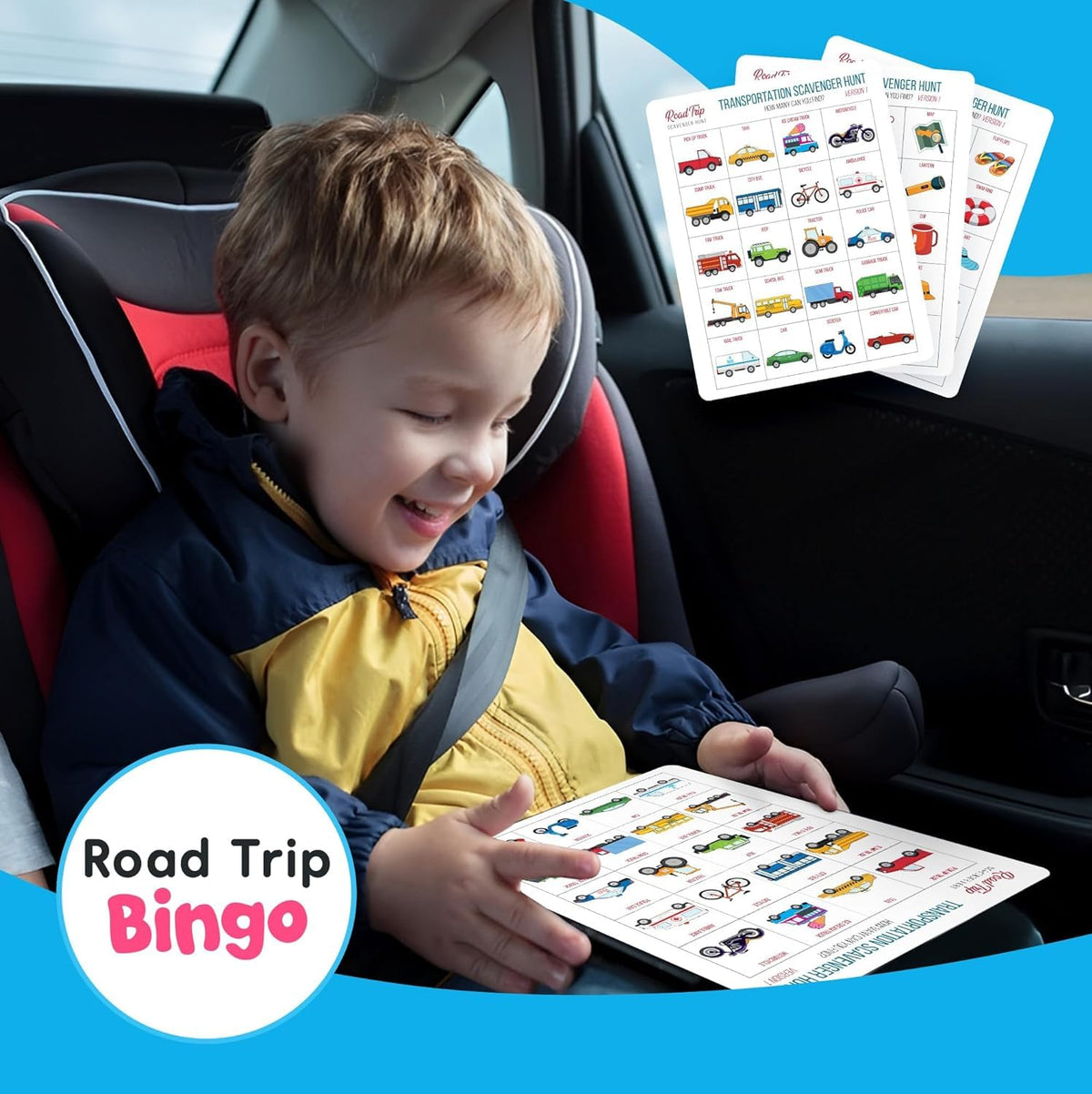 WELL BALANCED Car Bingo – Road Trip Essentials for Kids Ages 4-8