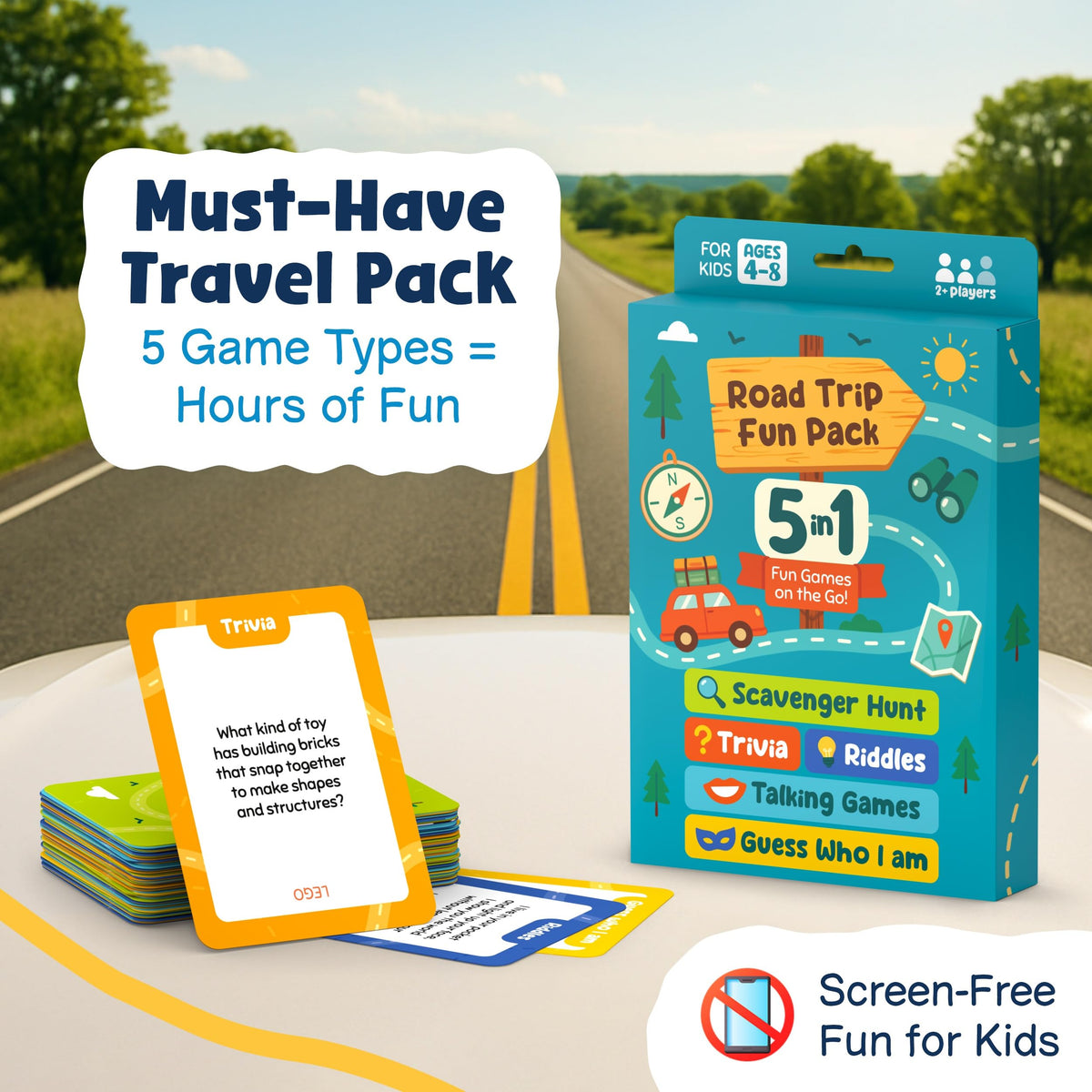 WELL BALANCED 5-in-1 Road Trip Games for Kids 4-8 | Screen-Free Car Activities