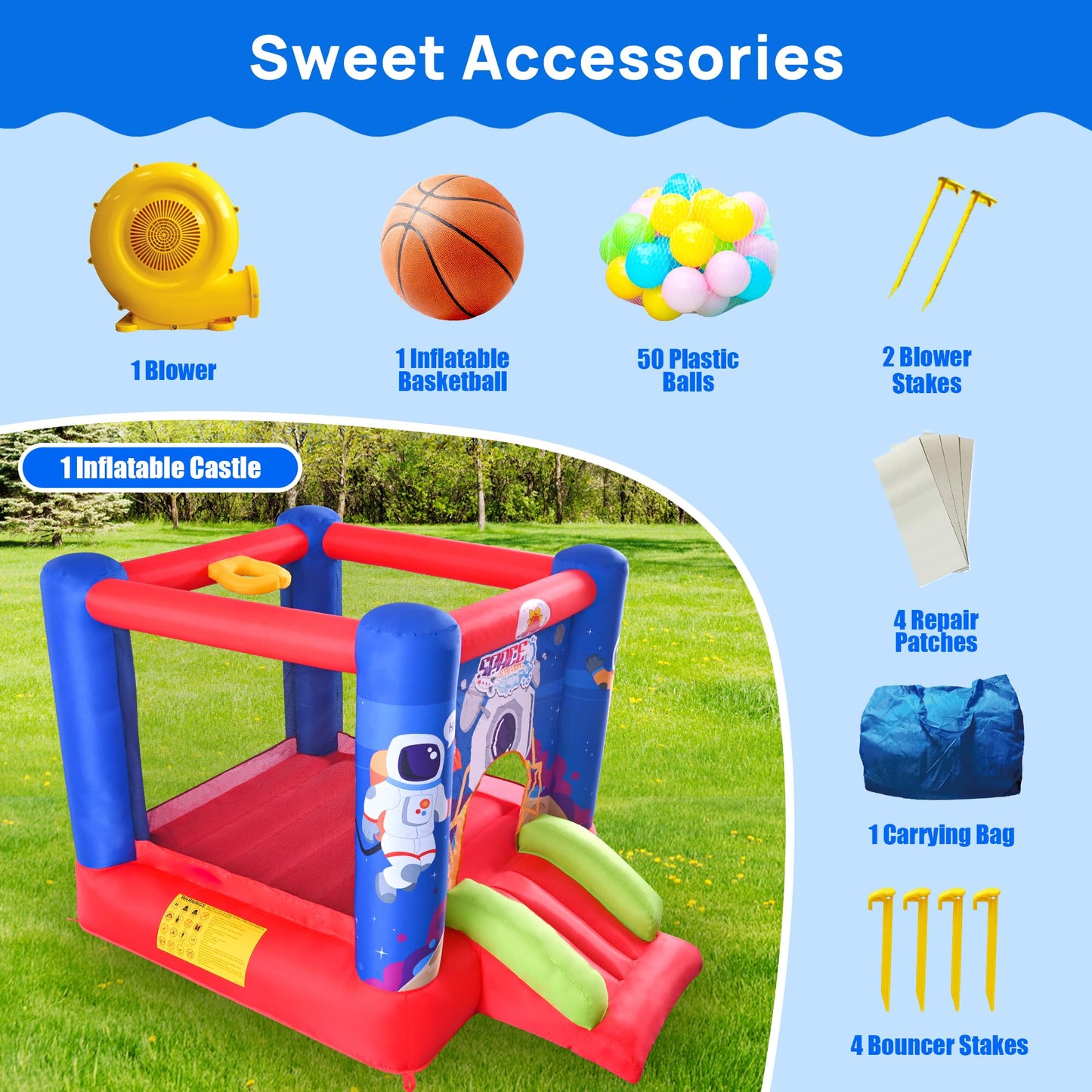 WELLFUNTIME Inflatable Bounce House Castle with Slide & Blower – 110 x 82.5 x 72.8 in