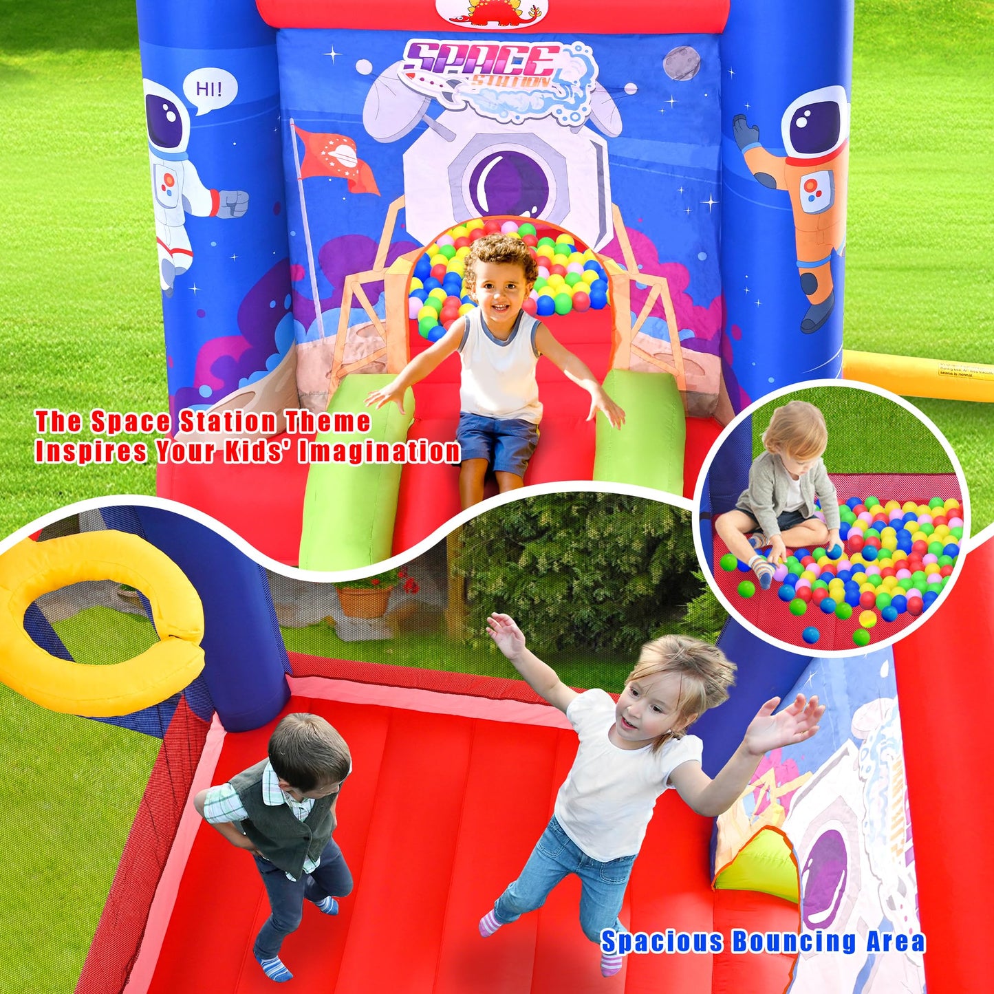 WELLFUNTIME Inflatable Bounce House Castle with Slide & Blower – 110 x 82.5 x 72.8 in