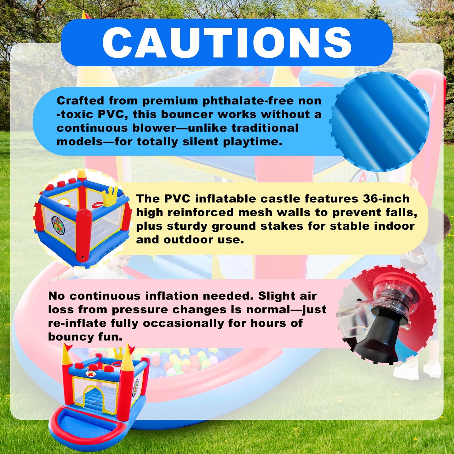 WELLFUNTIME Inflatable Bounce House with Pump — Indoor & Outdoor Kids Bouncer (Ages 3-8)
