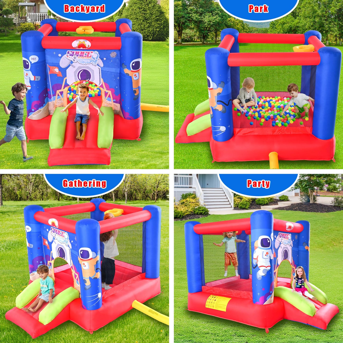 WELLFUNTIME Inflatable Bounce House Castle with Slide & Blower – 110 x 82.5 x 72.8 in