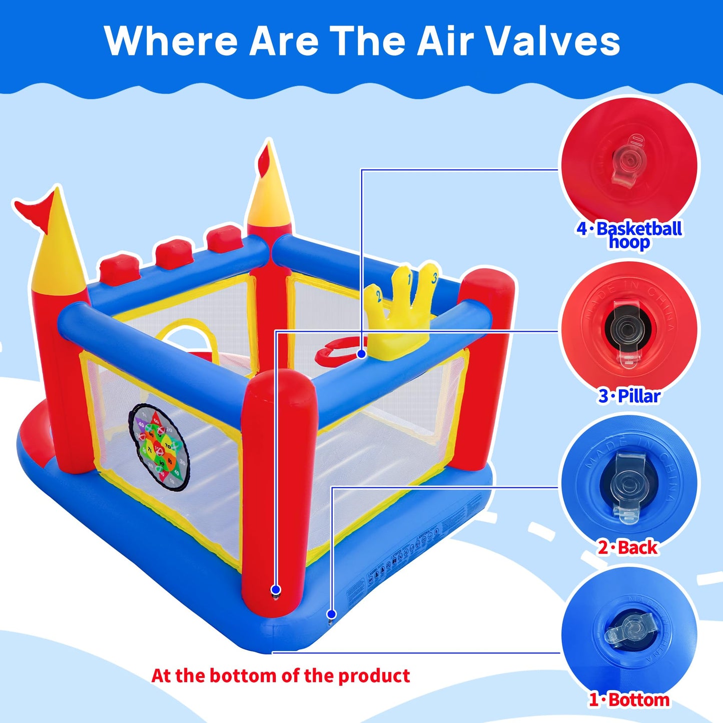WELLFUNTIME Inflatable Bounce House with Pump — Indoor & Outdoor Kids Bouncer (Ages 3-8)