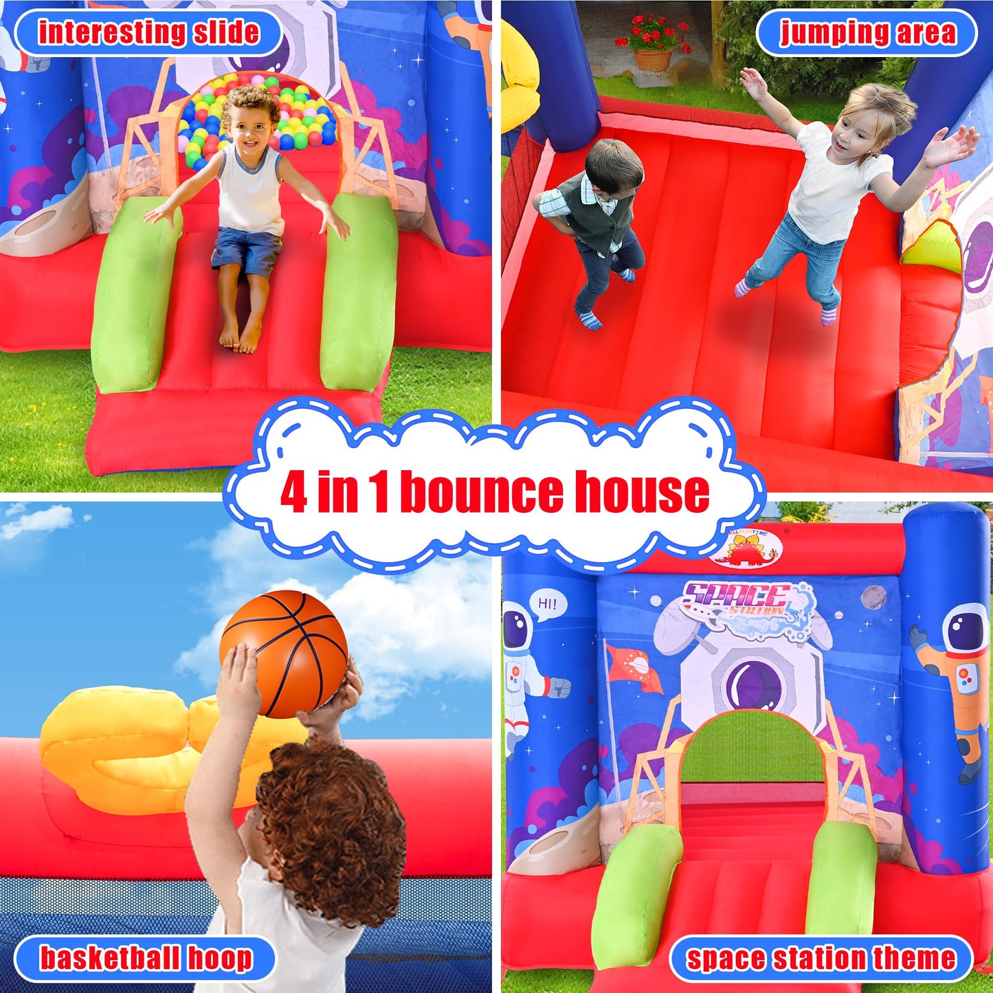 WELLFUNTIME Inflatable Bounce House Castle with Slide & Blower – 110 x 82.5 x 72.8 in