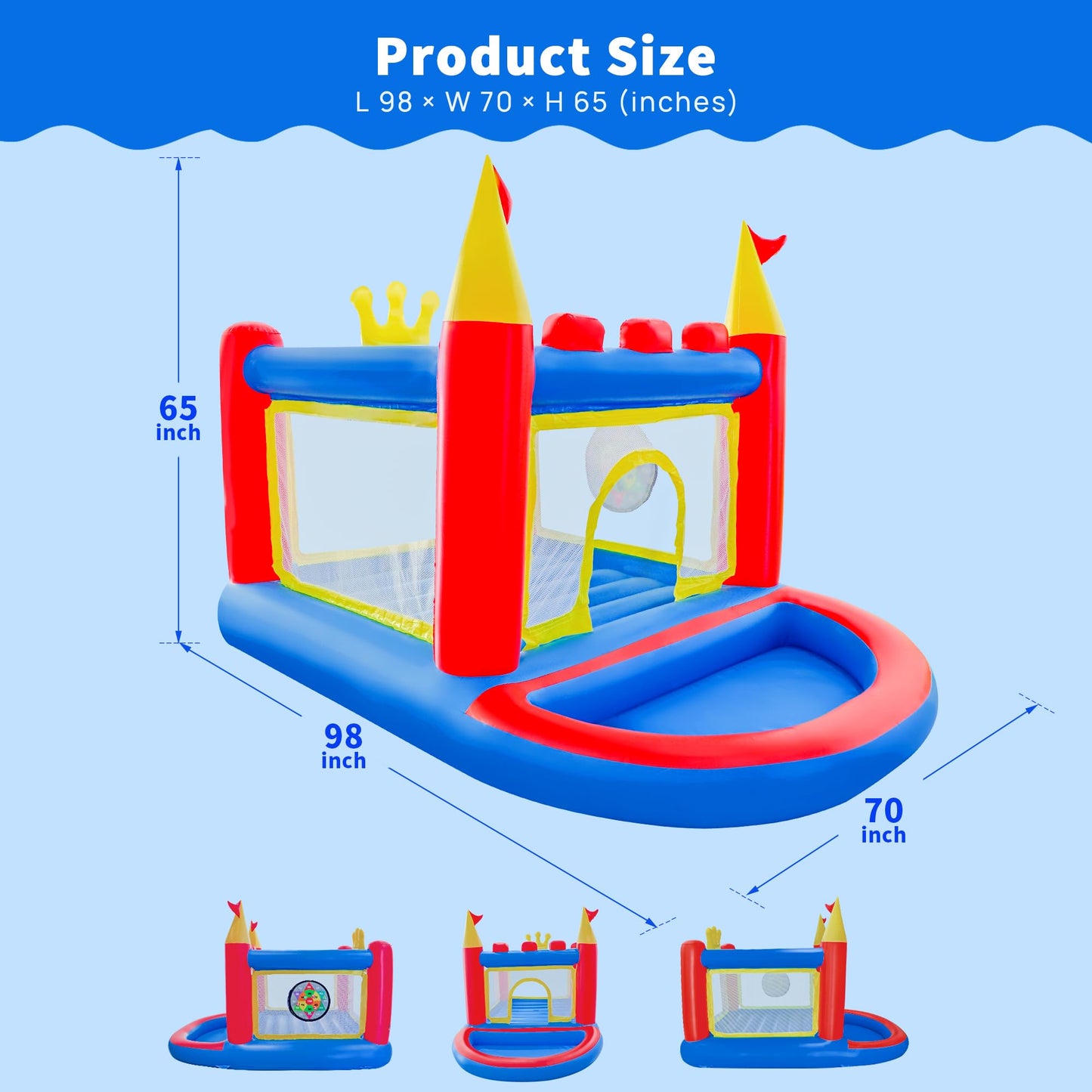 WELLFUNTIME Inflatable Bounce House with Pump — Indoor & Outdoor Kids Bouncer (Ages 3-8)