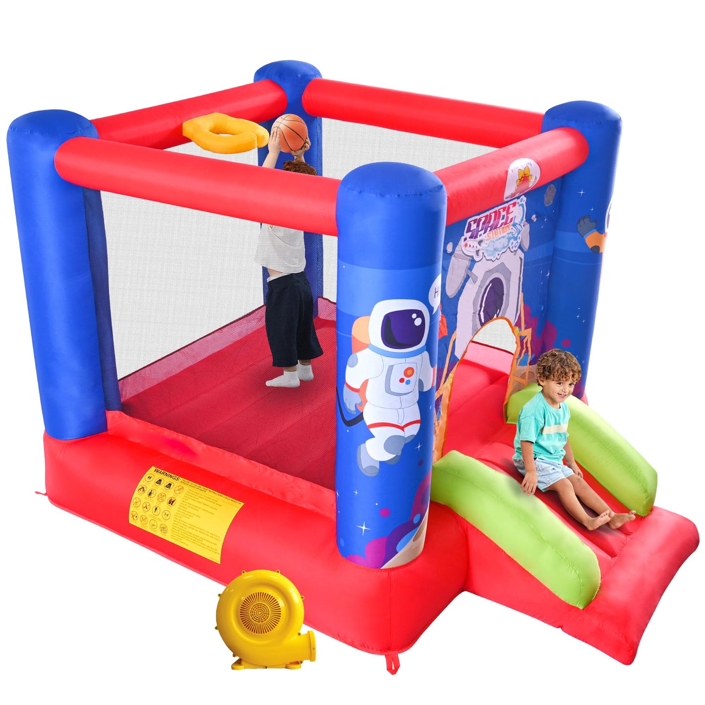 WELLFUNTIME Inflatable Bounce House Castle with Slide & Blower – 110 x 82.5 x 72.8 in