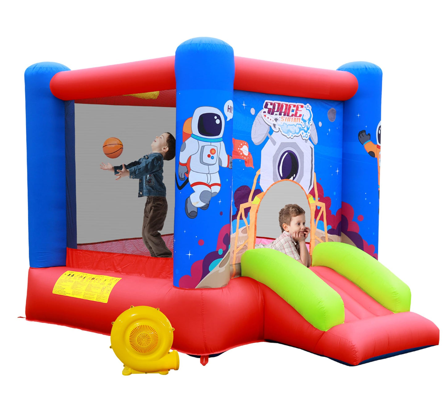 WELLFUNTIME Inflatable Bounce House Castle with Slide & Blower – 110 x 82.5 x 72.8 in