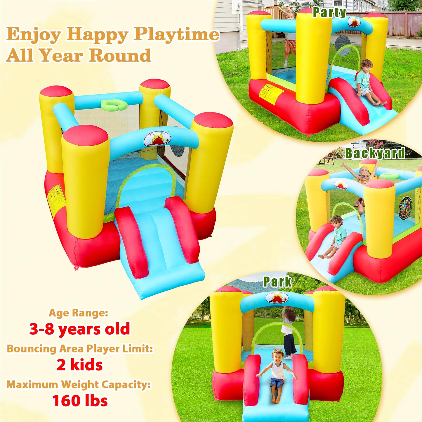 WELLFUNTIME Inflatable Bounce House Slide (100x77x63 in) — Kids Jumping Castle with UL Blower