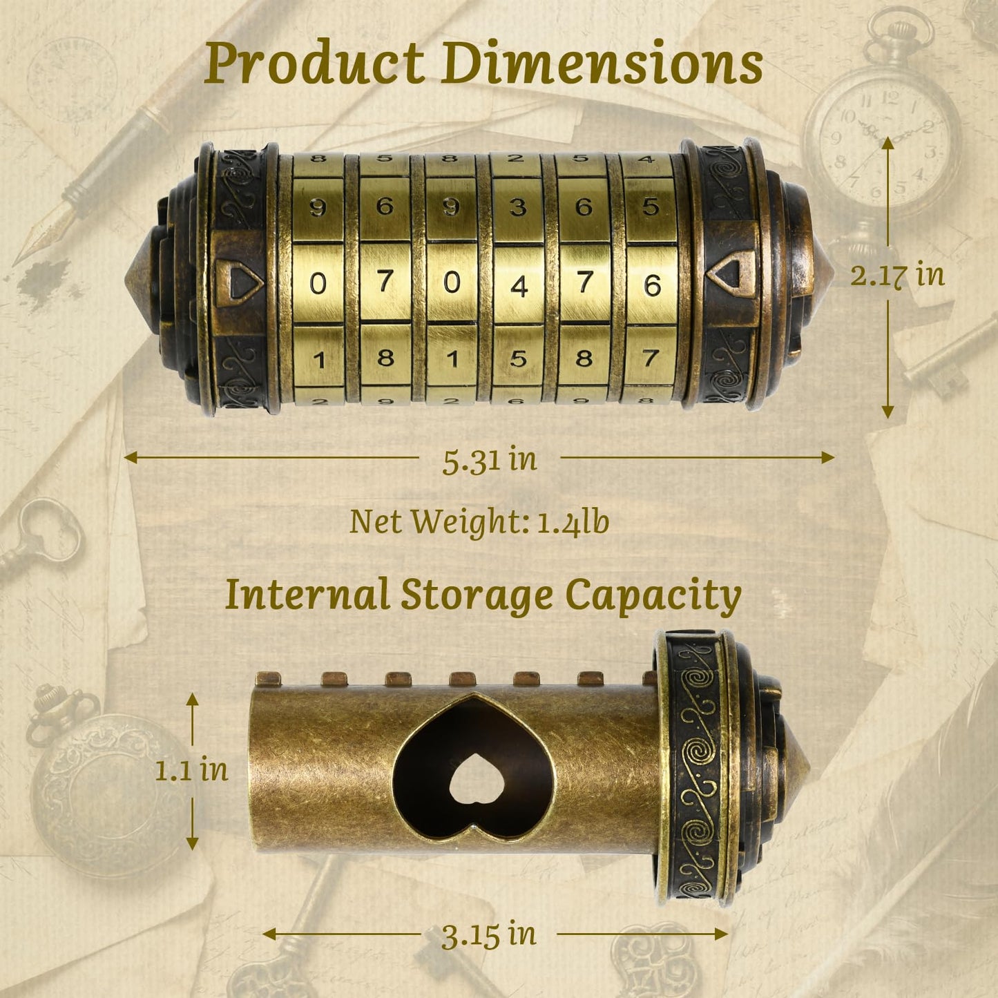 Wellsee Da Vinci Code Mini Numbers Cryptex Bronze – Puzzle Box with Hidden Compartment