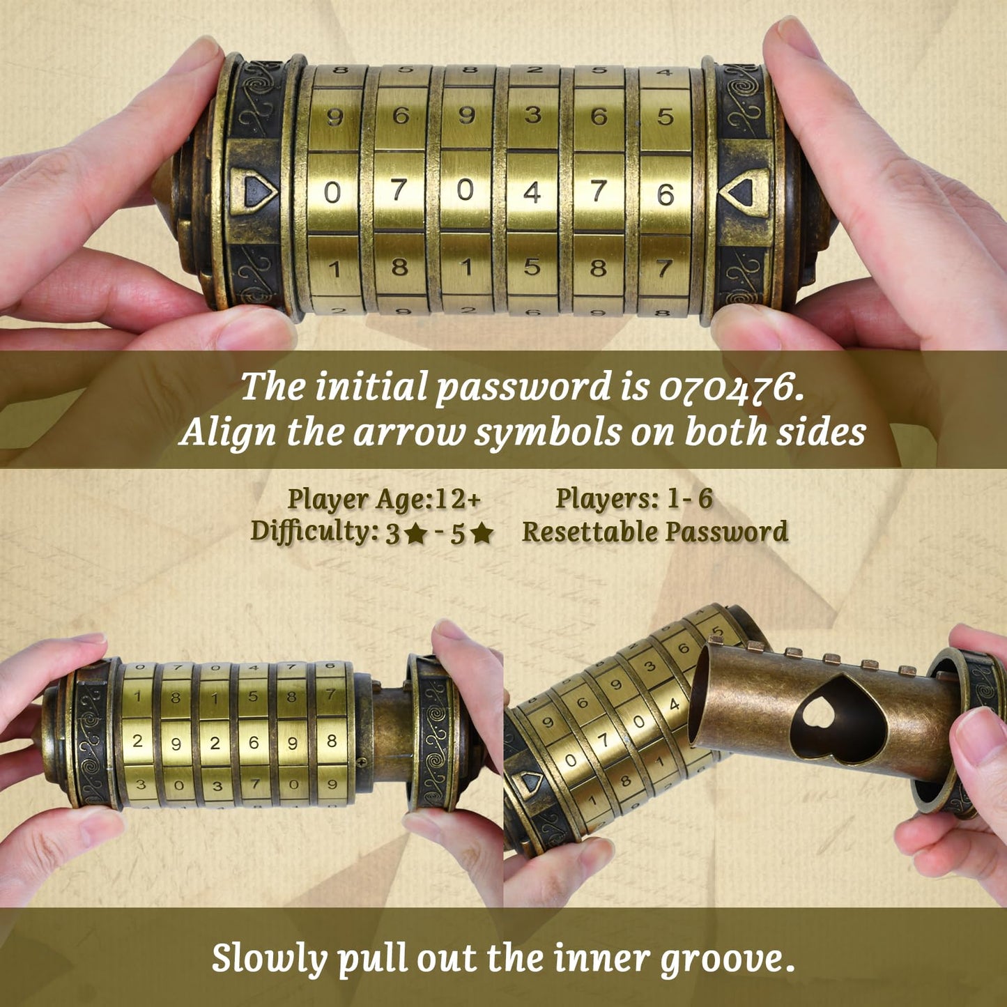 Wellsee Da Vinci Code Mini Numbers Cryptex Bronze – Puzzle Box with Hidden Compartment