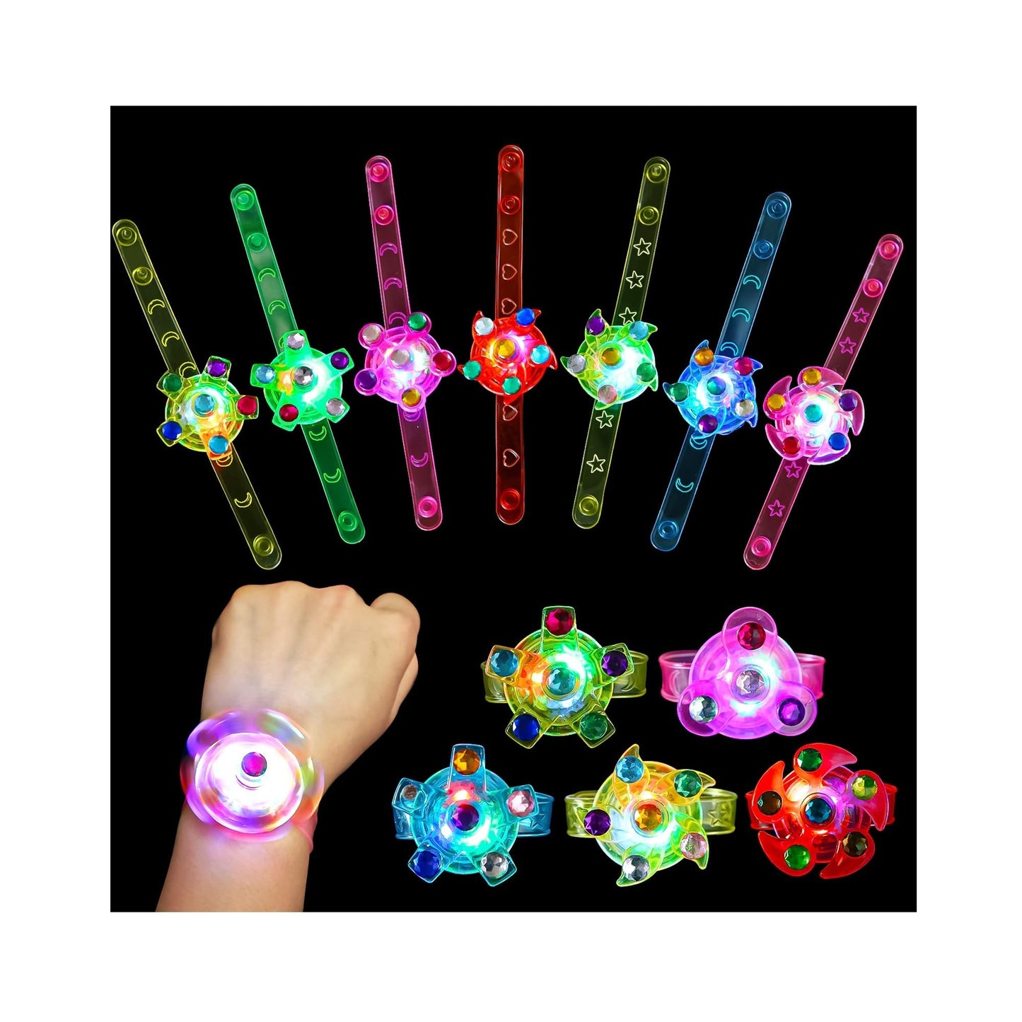 WELLVO 12 Pack LED Light-Up Fidget Spinner Bracelets – Glow Party Favors for Kids 4–12