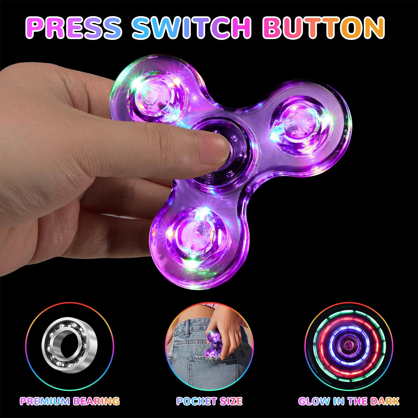 WELLVO LED Fidget Spinner – Glow-in-the-Dark Sensory Toy for Kids & Adults | Focus, Stress Relief, Portable