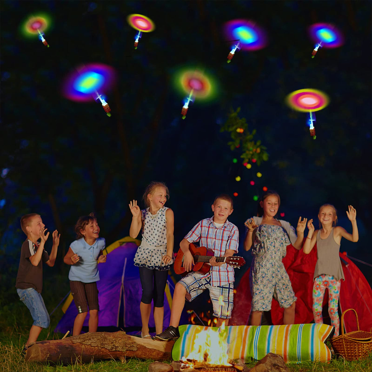 Wellvo 60-Piece Glow LED Rocket Helicopters Set – 30 Launchers + 30 Glow Helicopters for Outdoor Fun